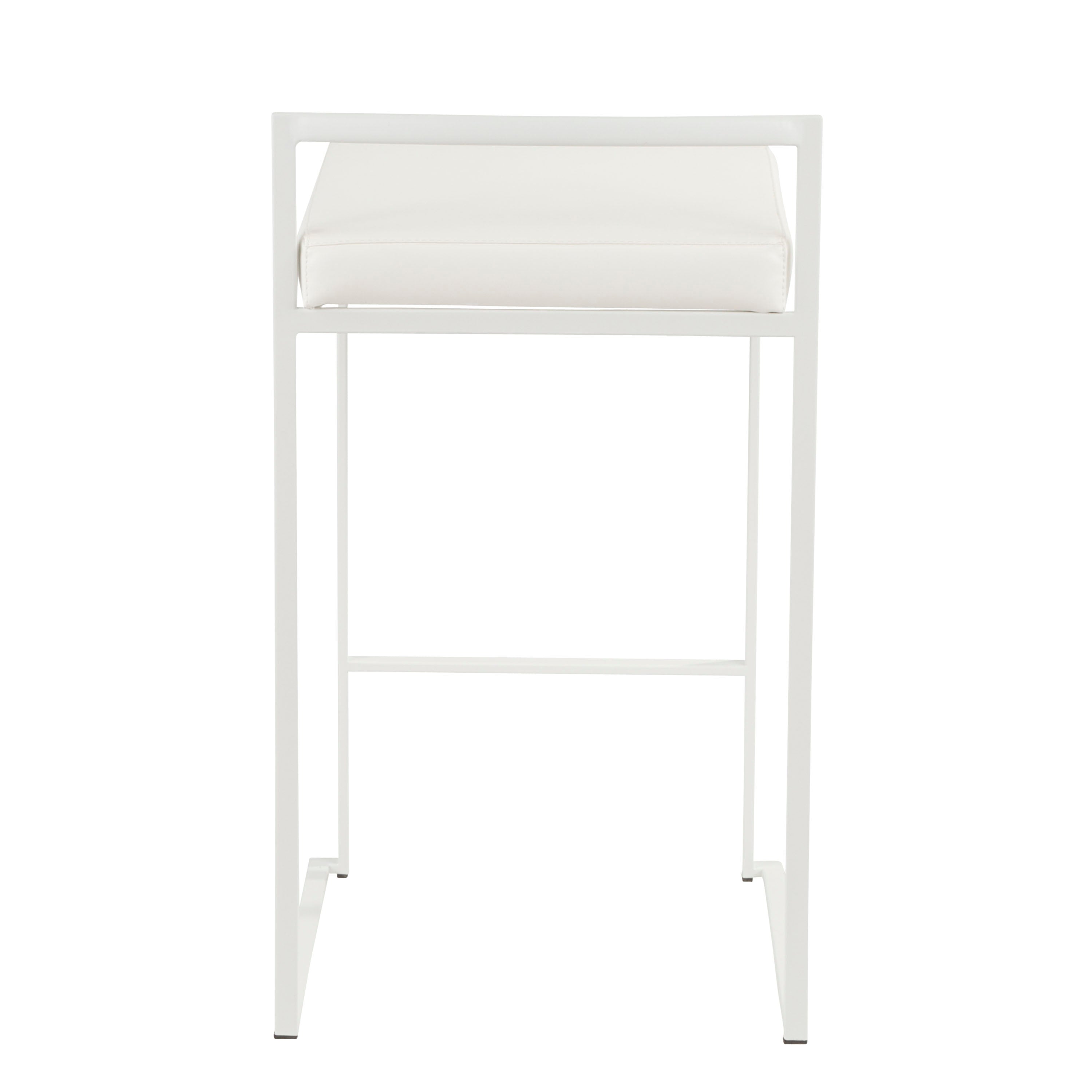 Fuji Contemporary Stackable Counter Stool in White with White Faux Leather Cushion by LumiSource - Set of 2