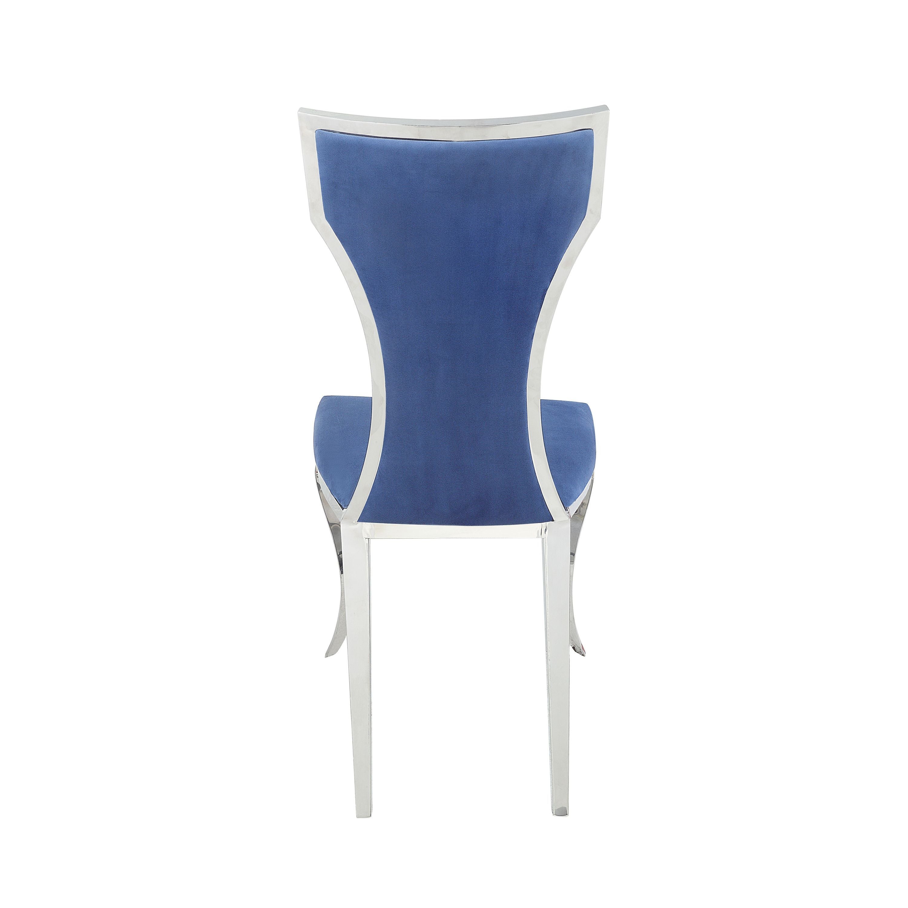 ACME Azriel Side Chair(Set-2), Blue Velvet & Mirroed Silver Finish DN01192