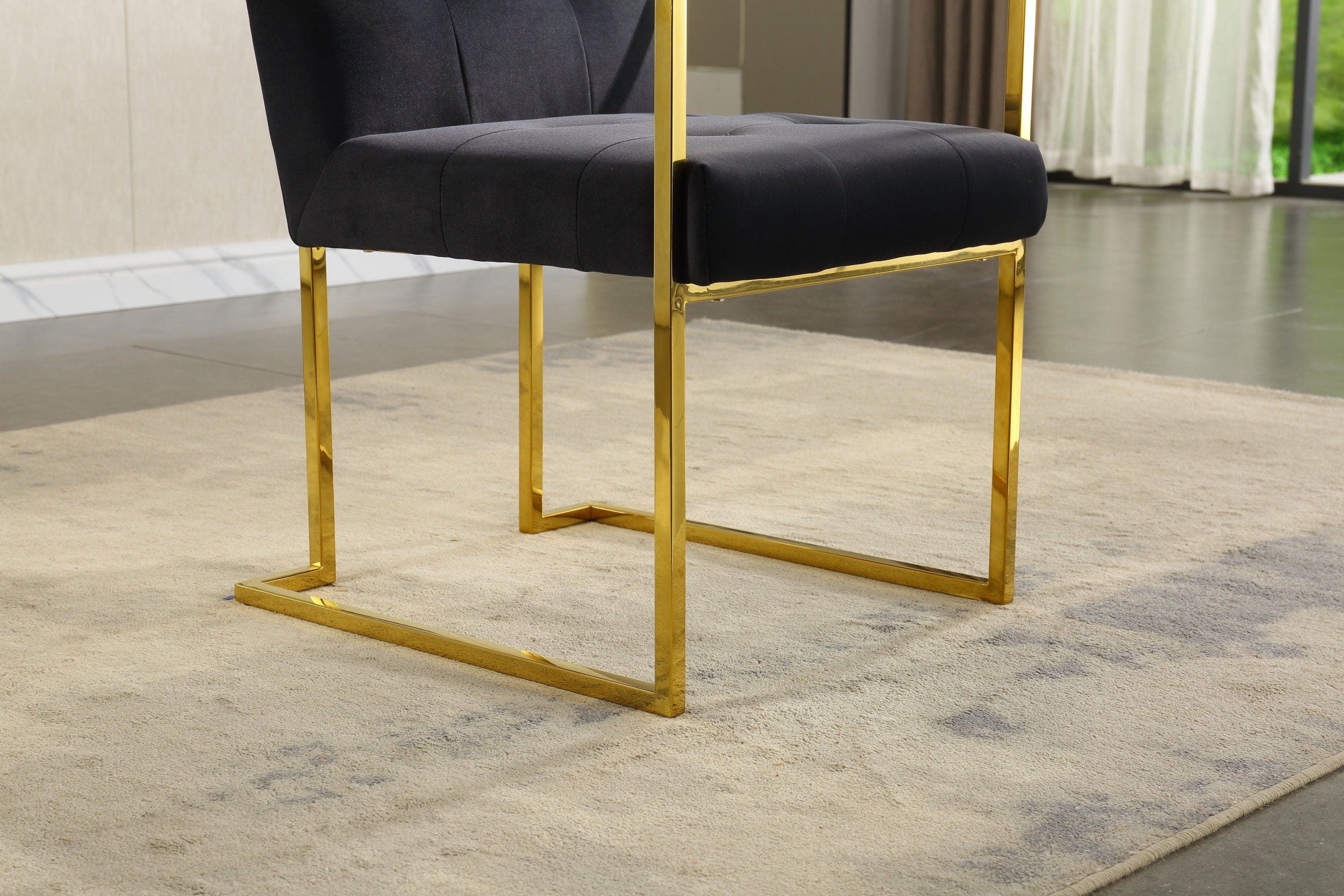 Modern Velvet Dining Arm Chair Set of 1, Tufted Design and Gold Finish Stainless Base