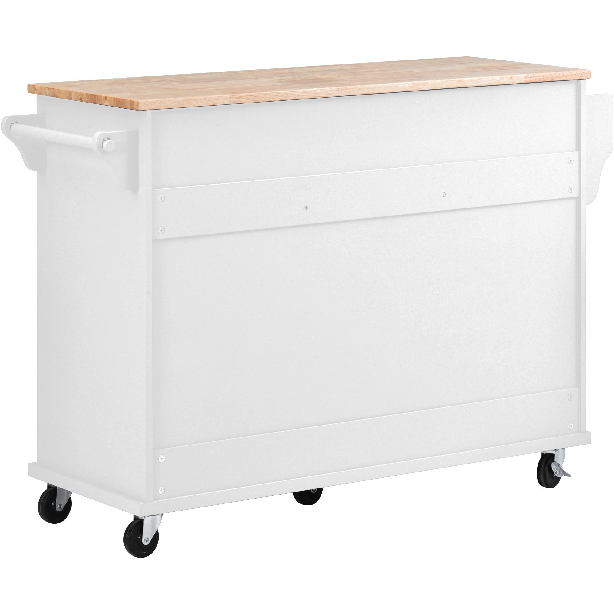 Kitchen cart with Rubber wood desktop rolling mobile kitchen island with storage and 5 draws 53 Inch  length(White)