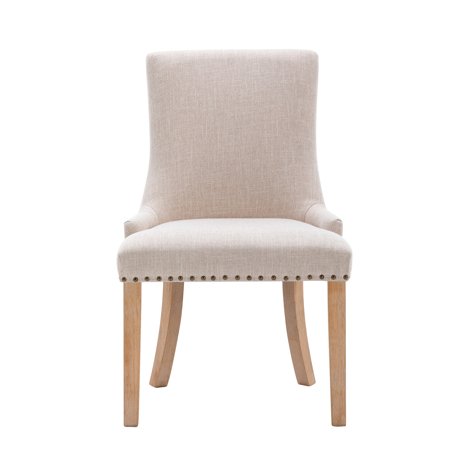 Hengming  Set of 2 Fabric Dining Chairs Leisure Padded Chairs with  Rubber Wood Legs,Nailed Trim, Beige