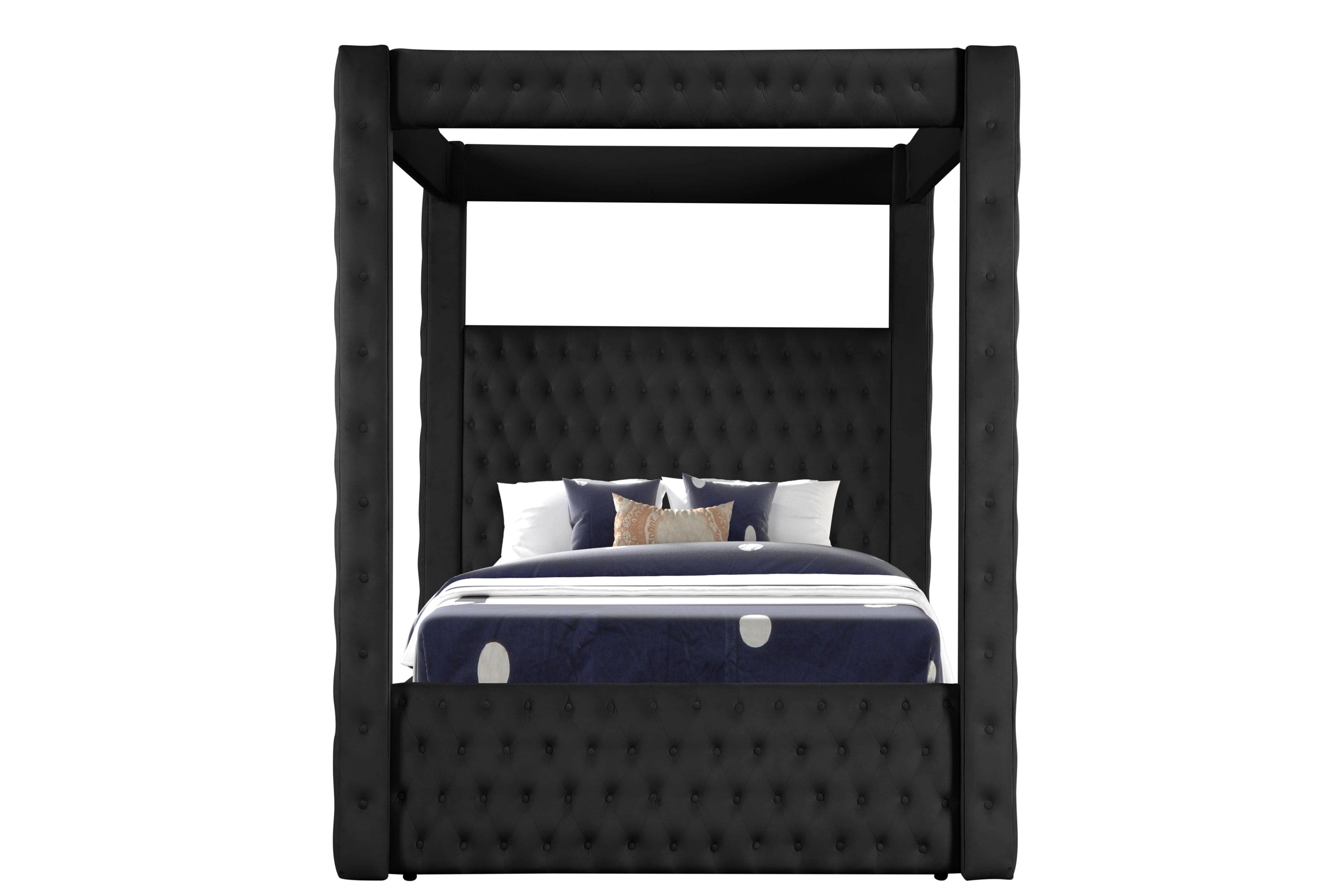 Monica luxurious Four-Poster Queen Bed Made with Wood in Black