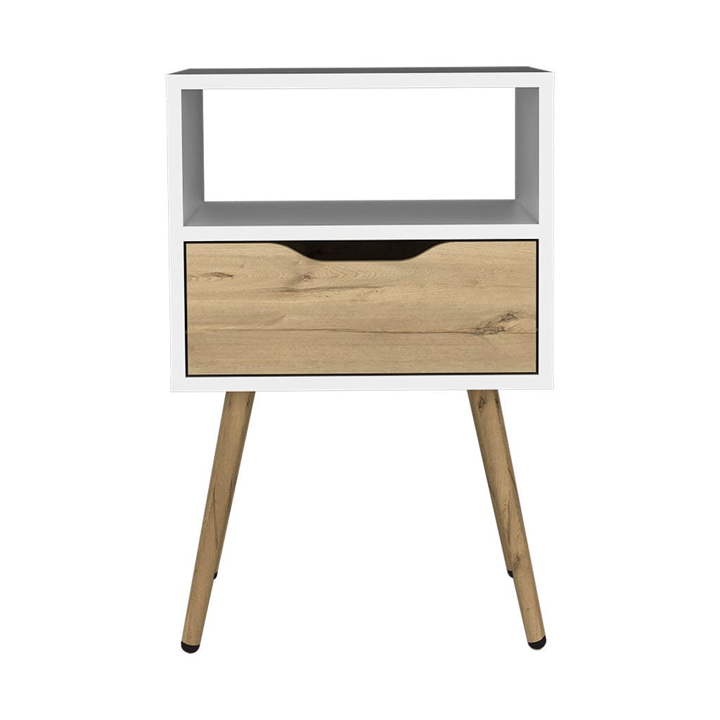 Nightstand  Fugaz, Open Shelf, Single Drawer, White / Light Oak Finish