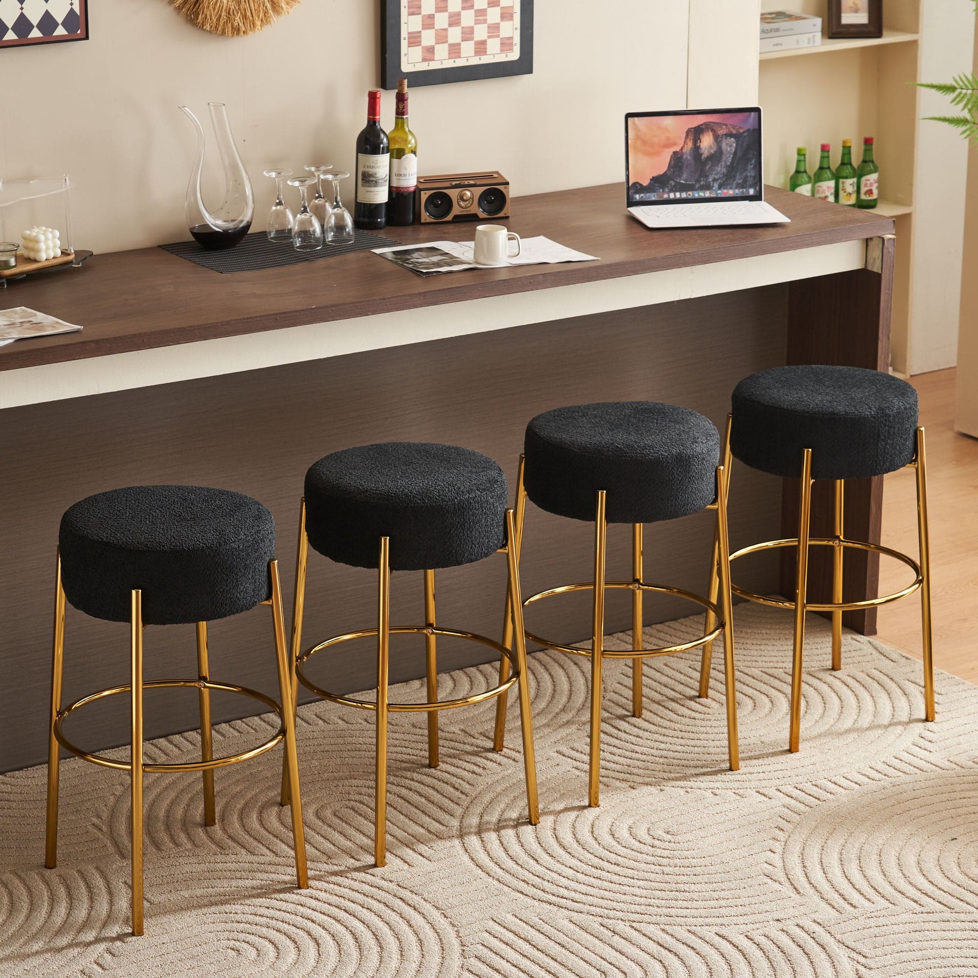 30" Tall, Round High Bar Stools, Set of 2 - Contemporary upholstered dining stools for kitchens, coffee shops and bar stores - Includes sturdy hardware support legs