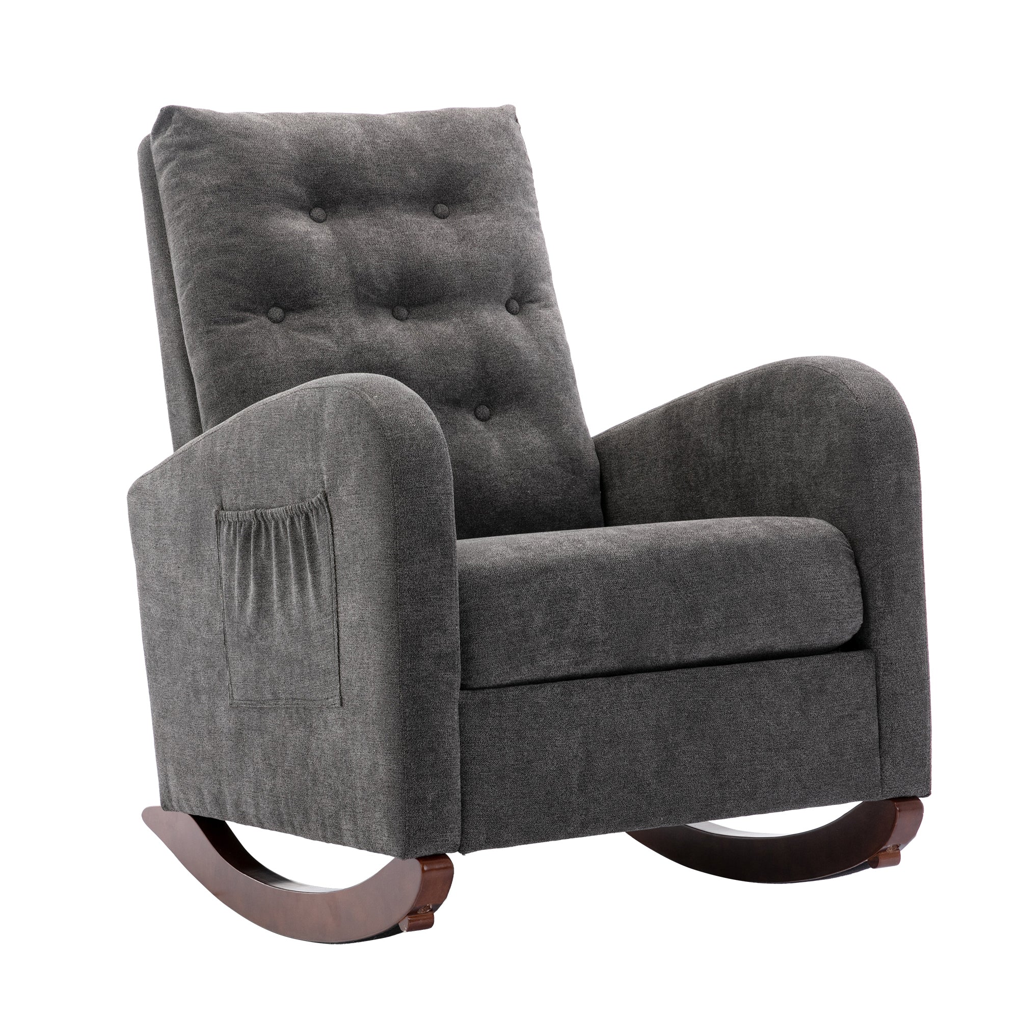 High Back Rocking Chair Nursery Chair .Comfortable Rocker Fabric Padded Seat .Modern High Back Armchair