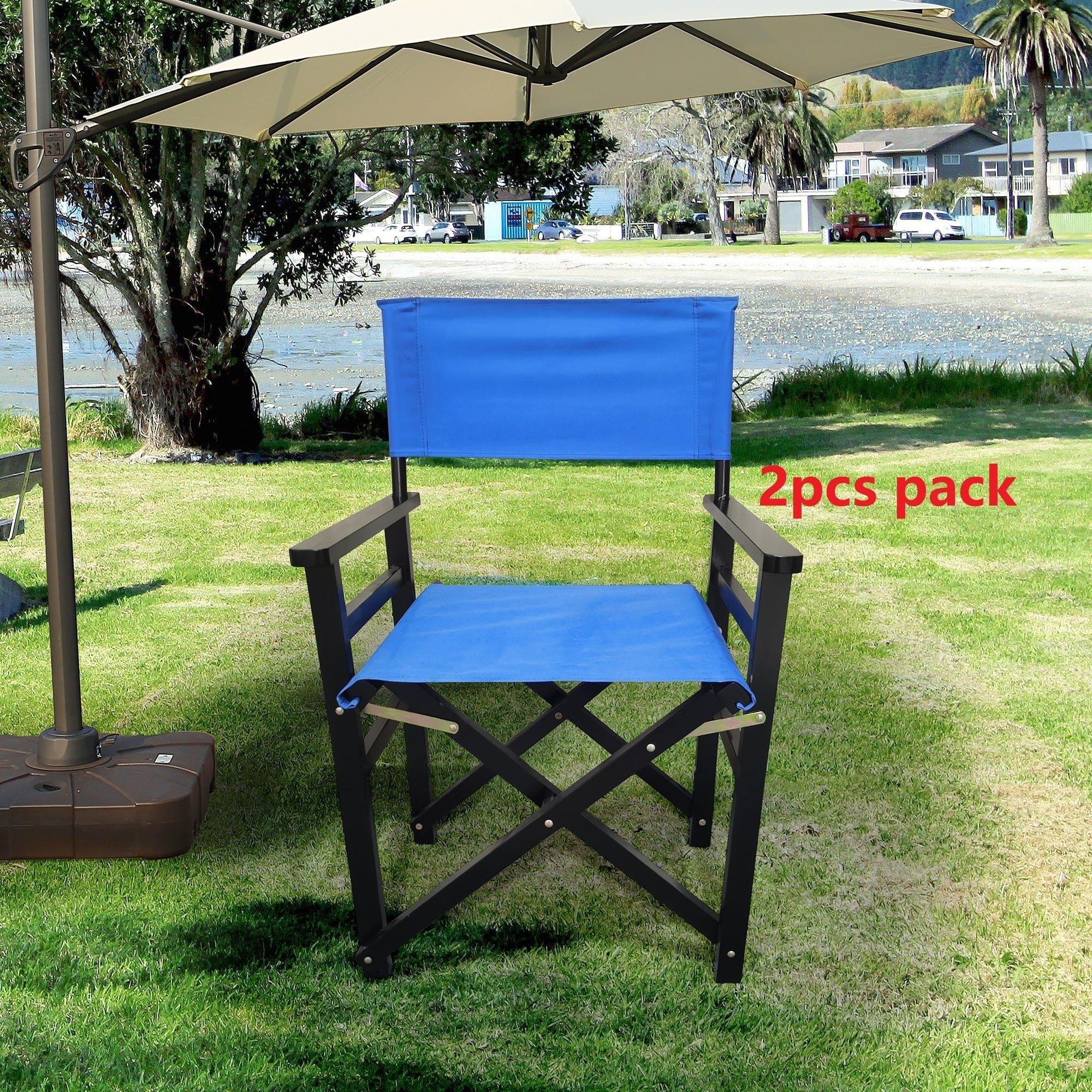 Folding Chair Wooden Director Chair Canvas Folding Chair  Folding Chair  2pcs/set   populus + Canvas (Color : Blue)