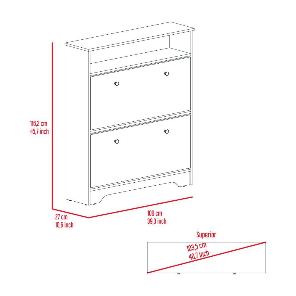 Shoe Rack Dublin, One Open Shelf, Two Extendable Cabinets, Light Oak / White Finish