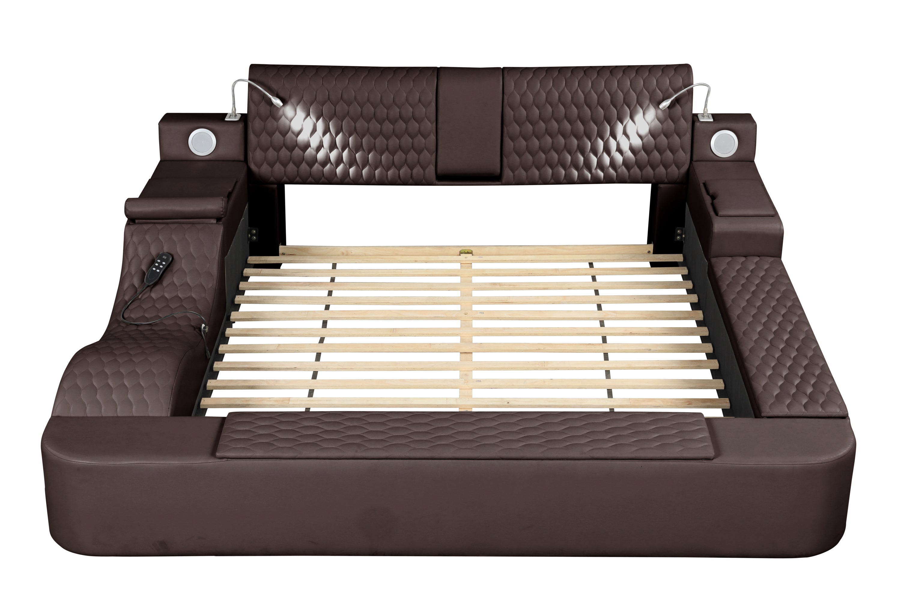 Zoya Smart Multifunctional Queen Size Bed Made with Wood in Brown