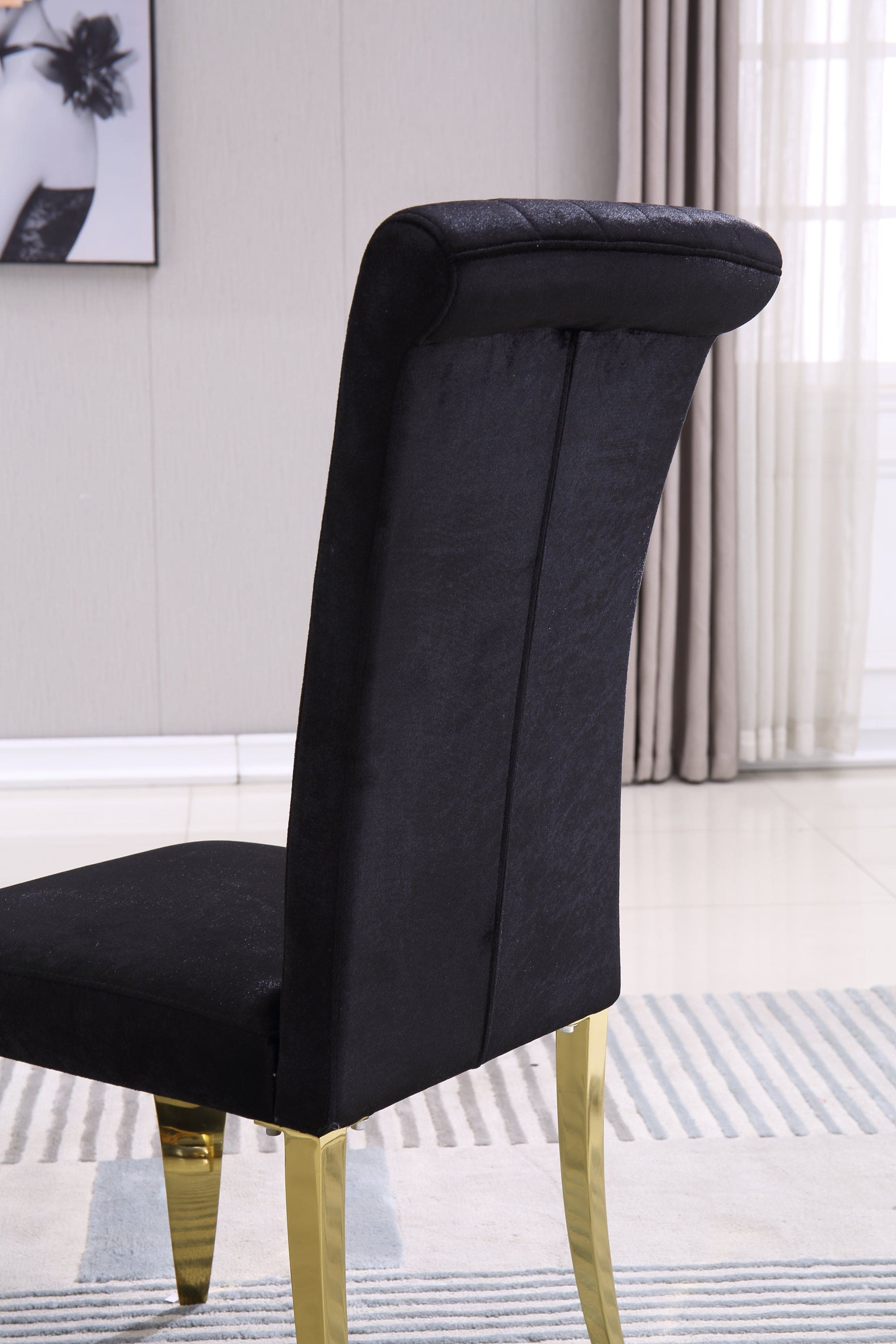 Modern Velvet Dining Chairs Set of 2, Upholstered Accent Armless Chairs with Stripe Backrest