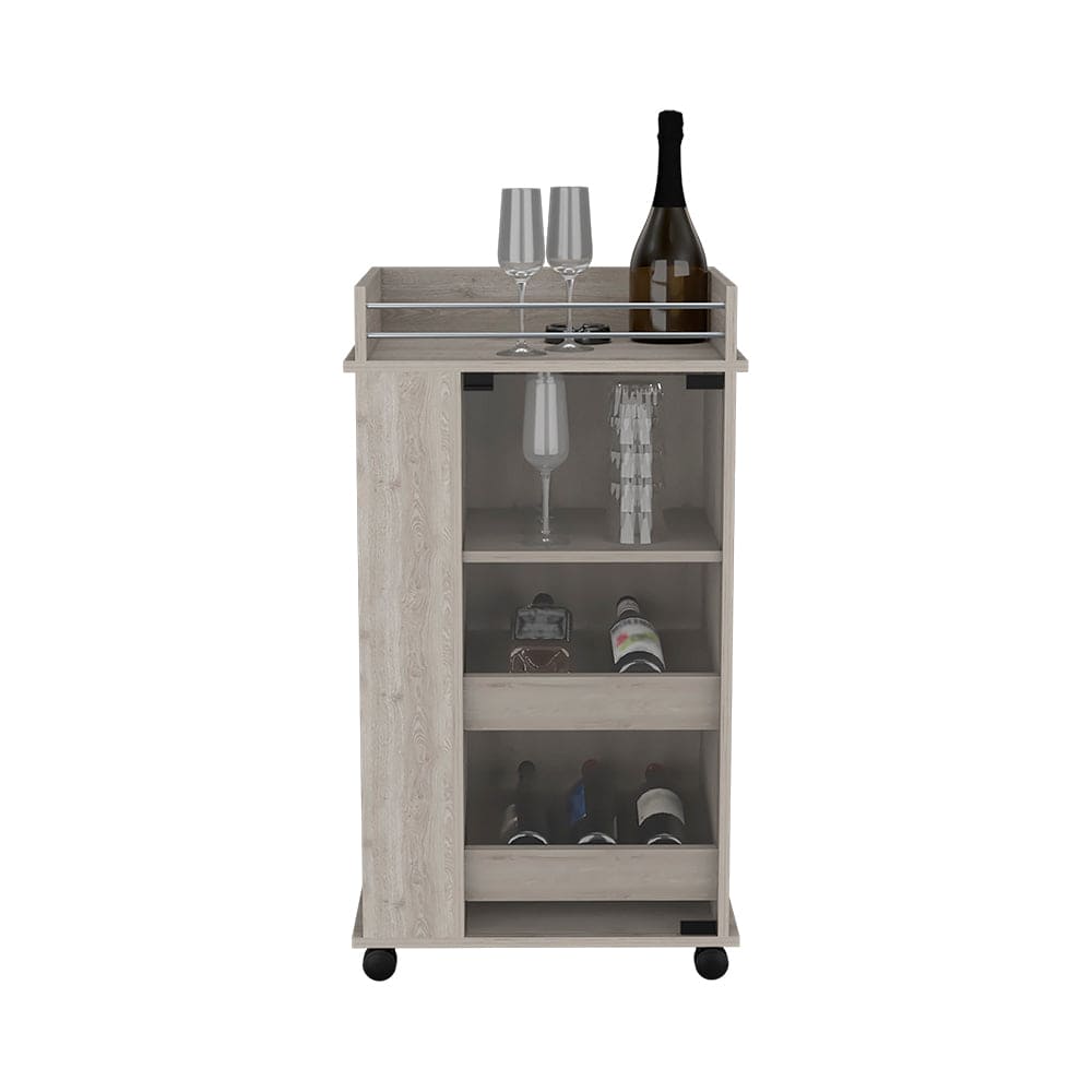 Bar Cart with Casters Reese, Six Wine Cubbies and Single Door, Black Wengue Finish