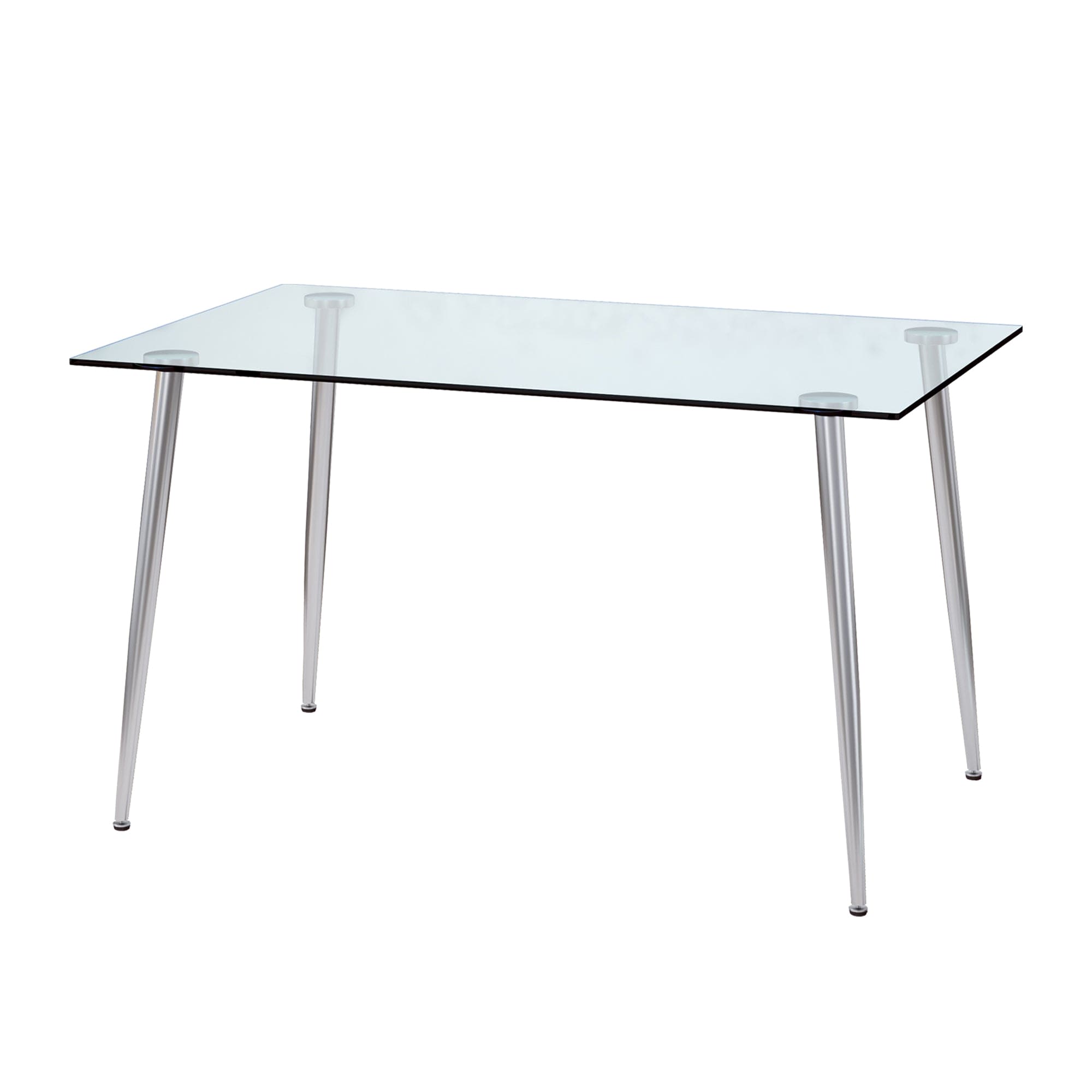 Modern Minimalist Rectangular Glass  Dining Table for 4-6 with 0.31" Tempered Glass Tabletop and Silver plating Metal Legs, Writing Table Desk, for Kitchen Dining Living Room, 51" *31"* 30" .F-1544