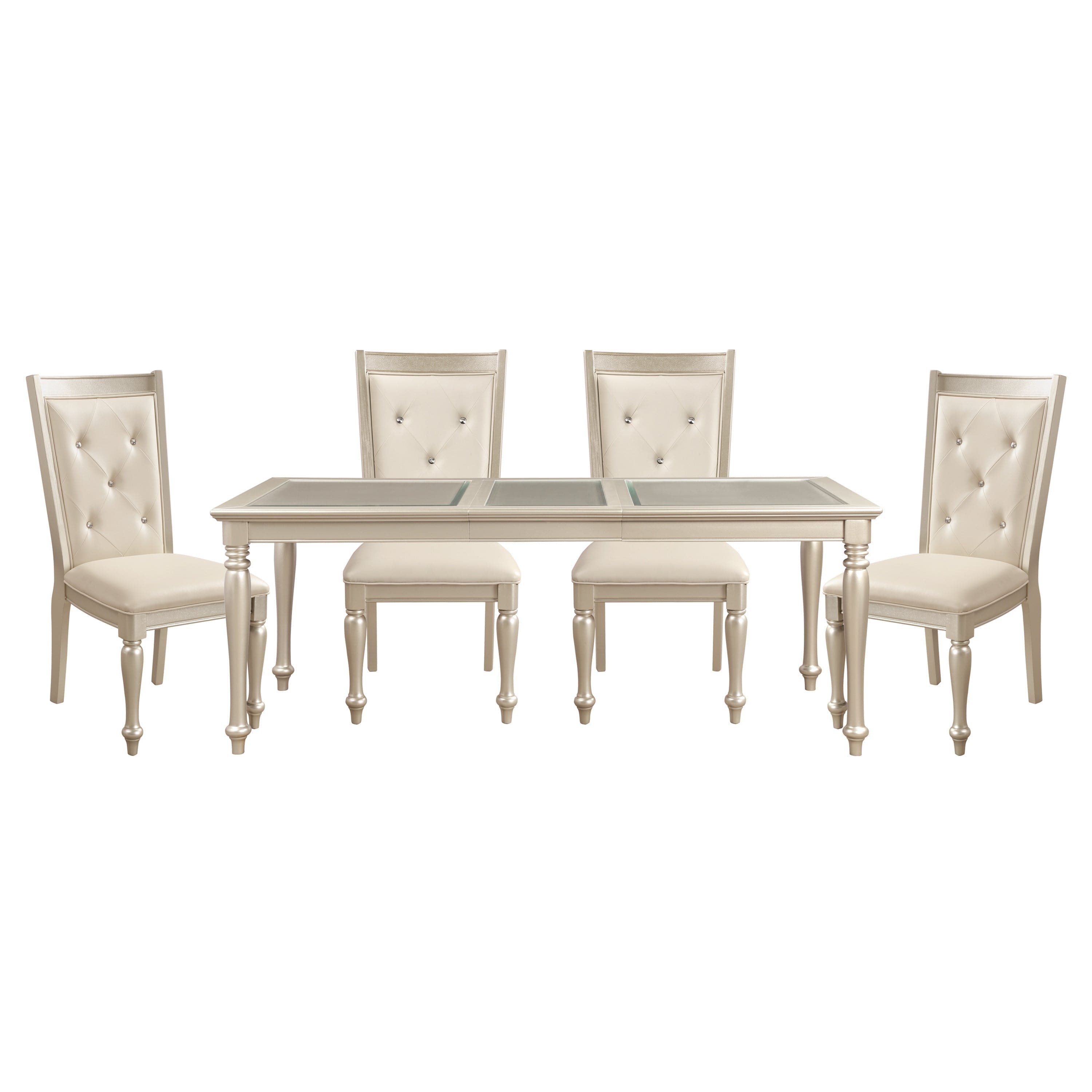 Traditional Design Silver Finish Dining Side Chairs 2pc Set Wood Frame  Crystal Button-Tufted Back