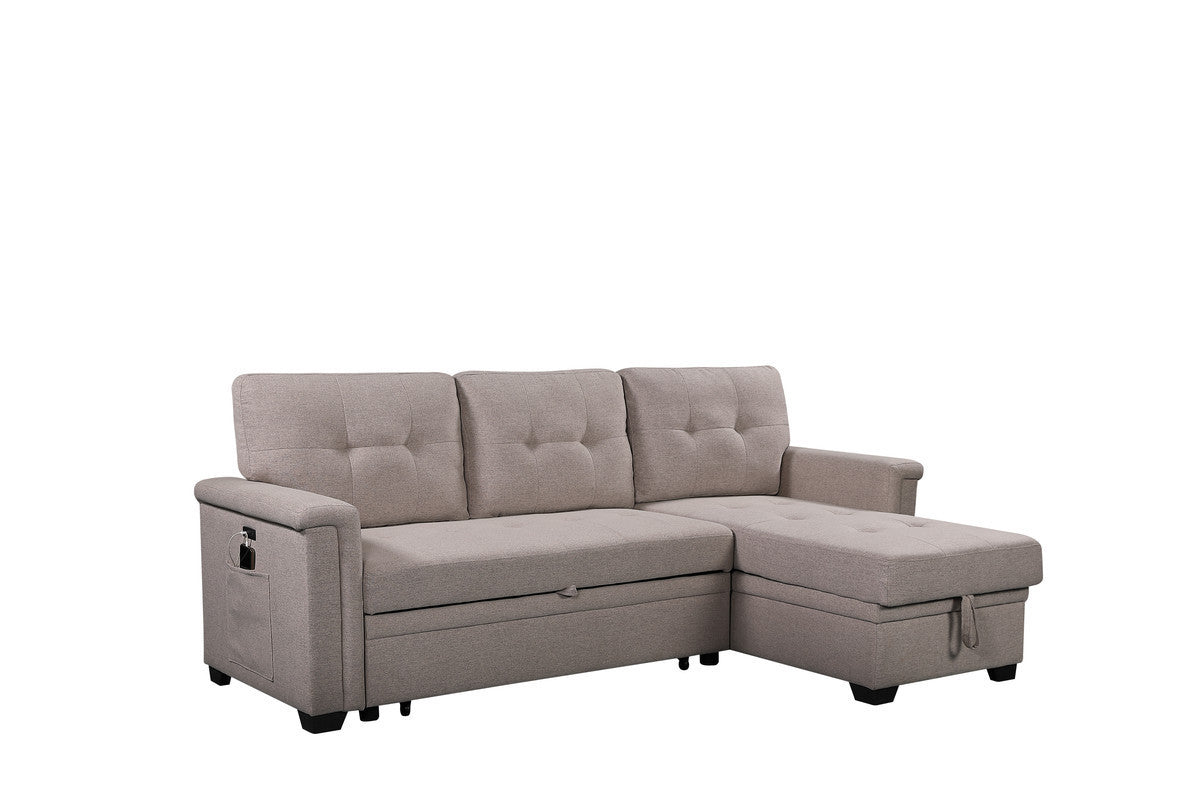 Ashlyn Light Gray Reversible Sleeper Sectional Sofa with Storage Chaise, USB Charging Ports and Pocket