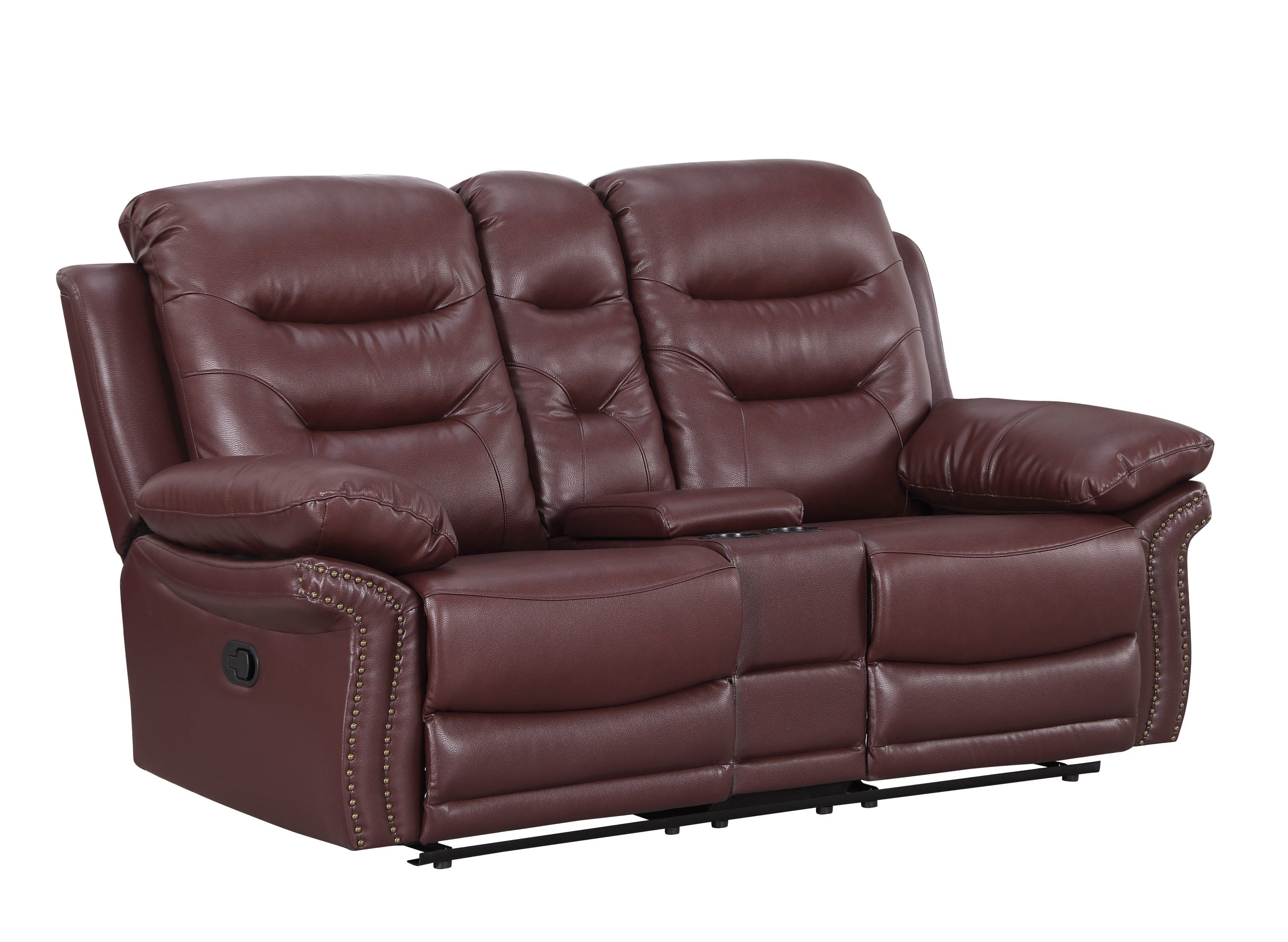 Global United  Leather Air Upholstered Reclining Console Loveseat with Fiber Back