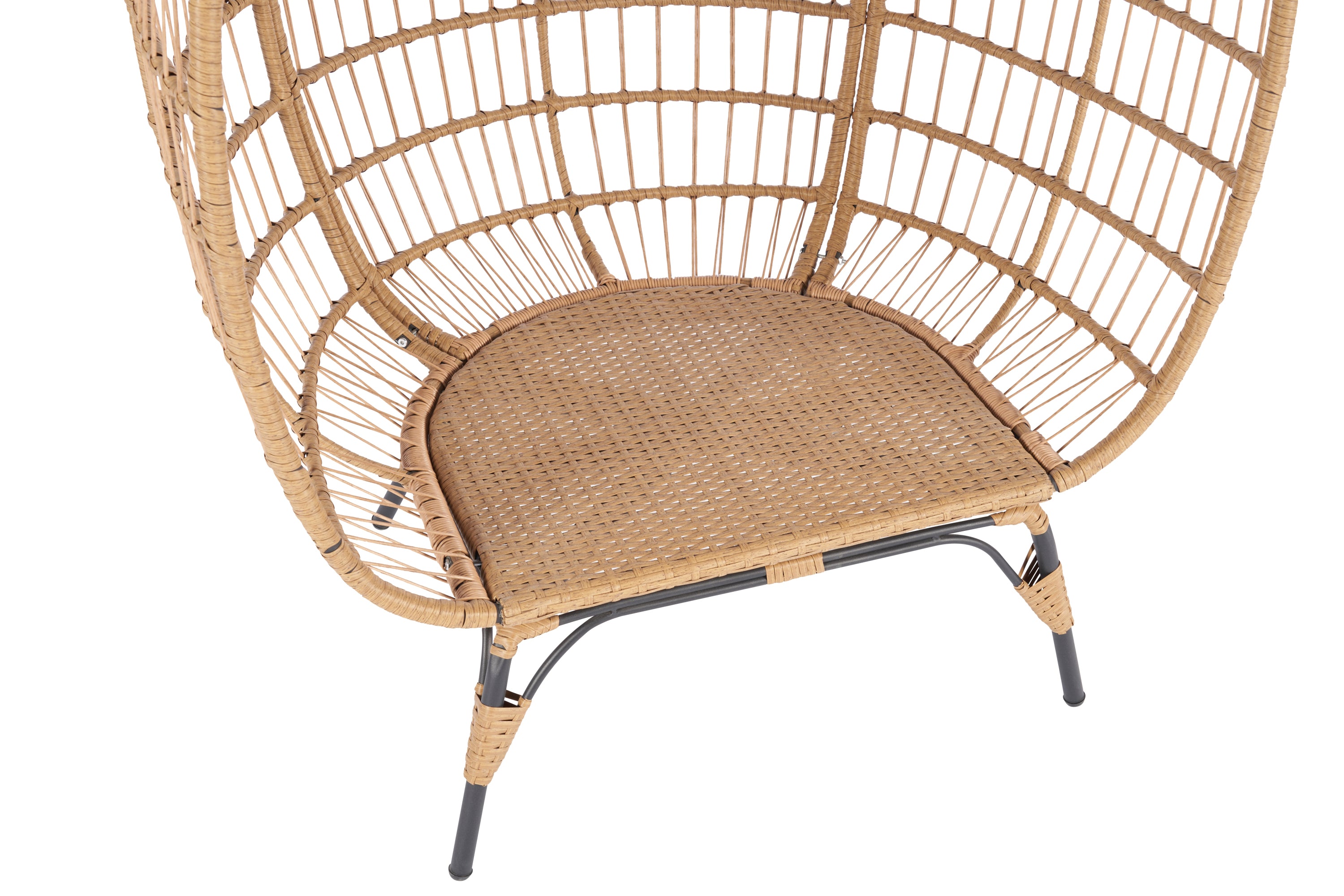 Wicker Egg Chair, Oversized Indoor Outdoor Lounger for Patio, Backyard, Living Room w/ 5 Cushions, Steel Frame, 440lb Capacity - Beige