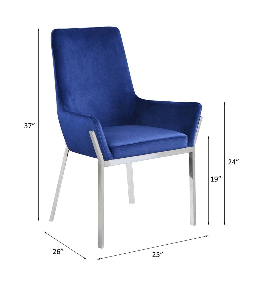 ACME Cambrie Side Chair (Set-2) in Blue Velvet & Mirrored Silver Finish DN00222