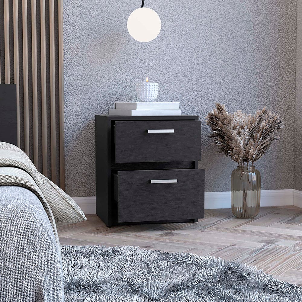 Nightstand Chequered, Two Drawers, Black Wengue Finish