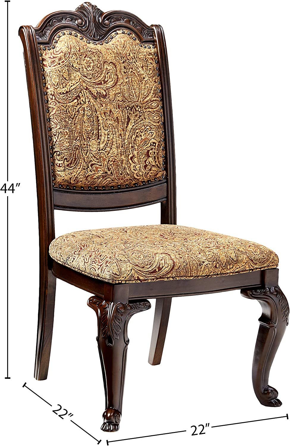 Traditional Formal Set of 2 Side Chairs Brown Cherry Solid wood Chair Padded Fabric Upholstered Seat Kitchen Dining Room Furniture