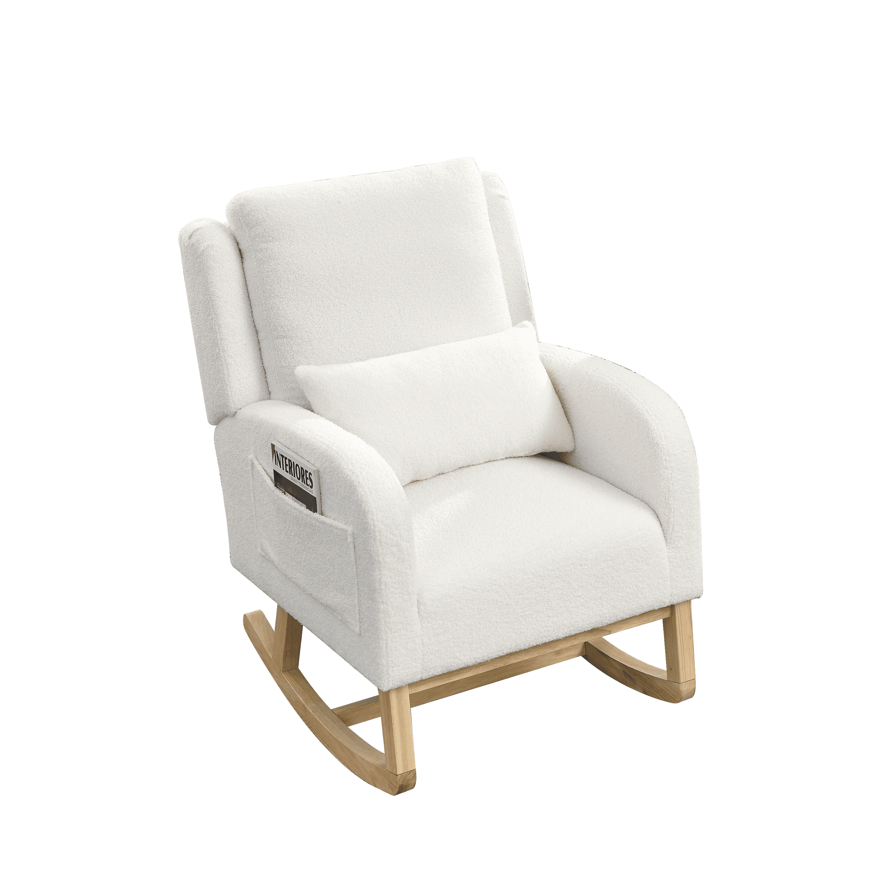 [Video] Welike 27.5 "W Modern Accent High Back Living Room Casual Armchair Rocker with One Lumbar Pillow, Two Side Pockets,Teddy White (Ivory)