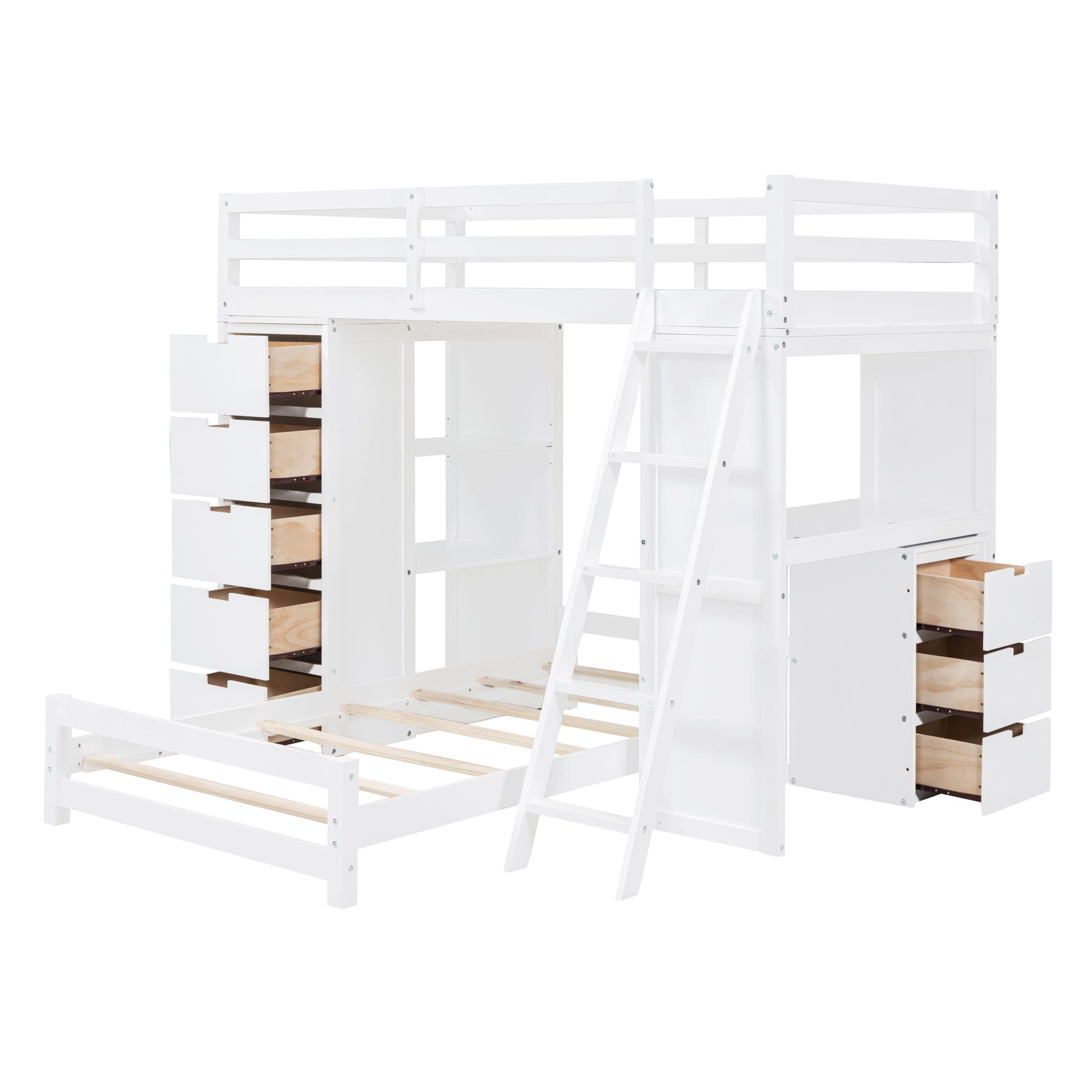 Twin over Twin Bunk Bed with LED Light and USB Ports, White