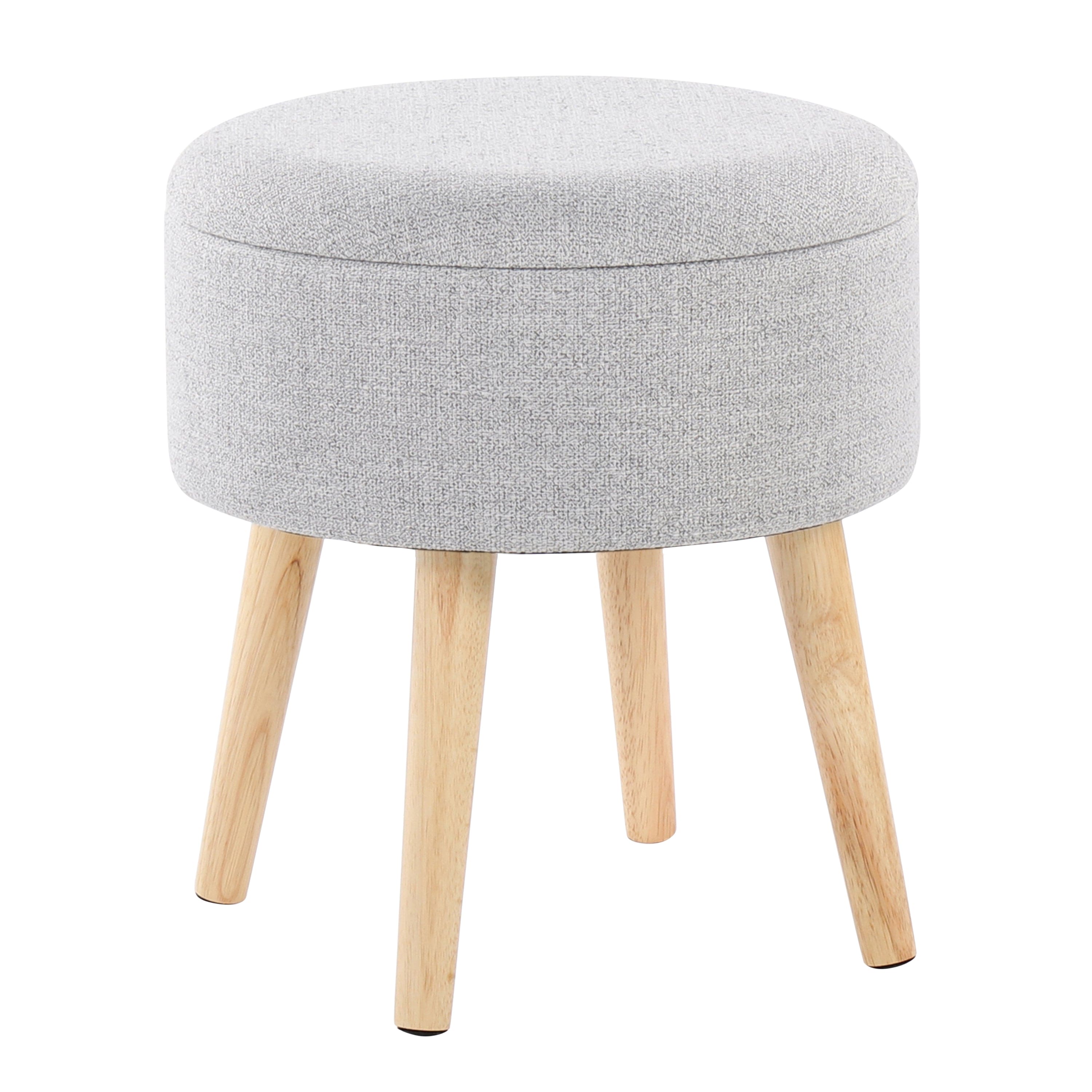 Tray Contemporary Storage Ottoman with Matching Stool in Light Grey Fabric and Natural Wood Legs by LumiSource