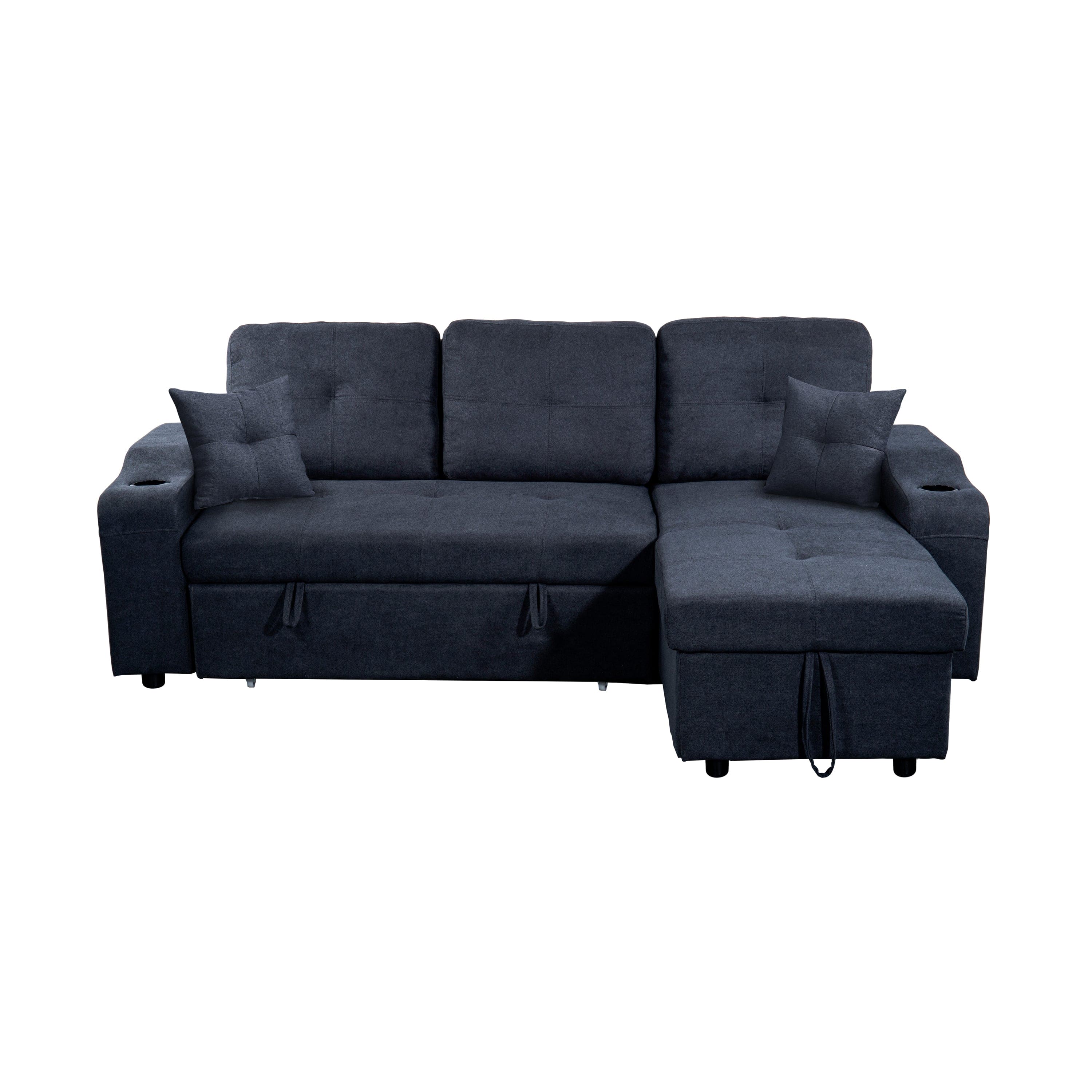 Right-facing sectional sofa with footrest, convertible corner sofa with armrest storage, living room and apartment sectional sofa, right chaise longue and  dark  grey