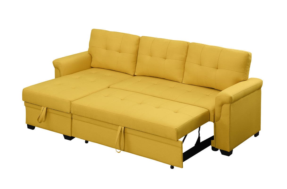 Lucca Yellow Linen Reversible Sleeper Sectional Sofa with Storage Chaise