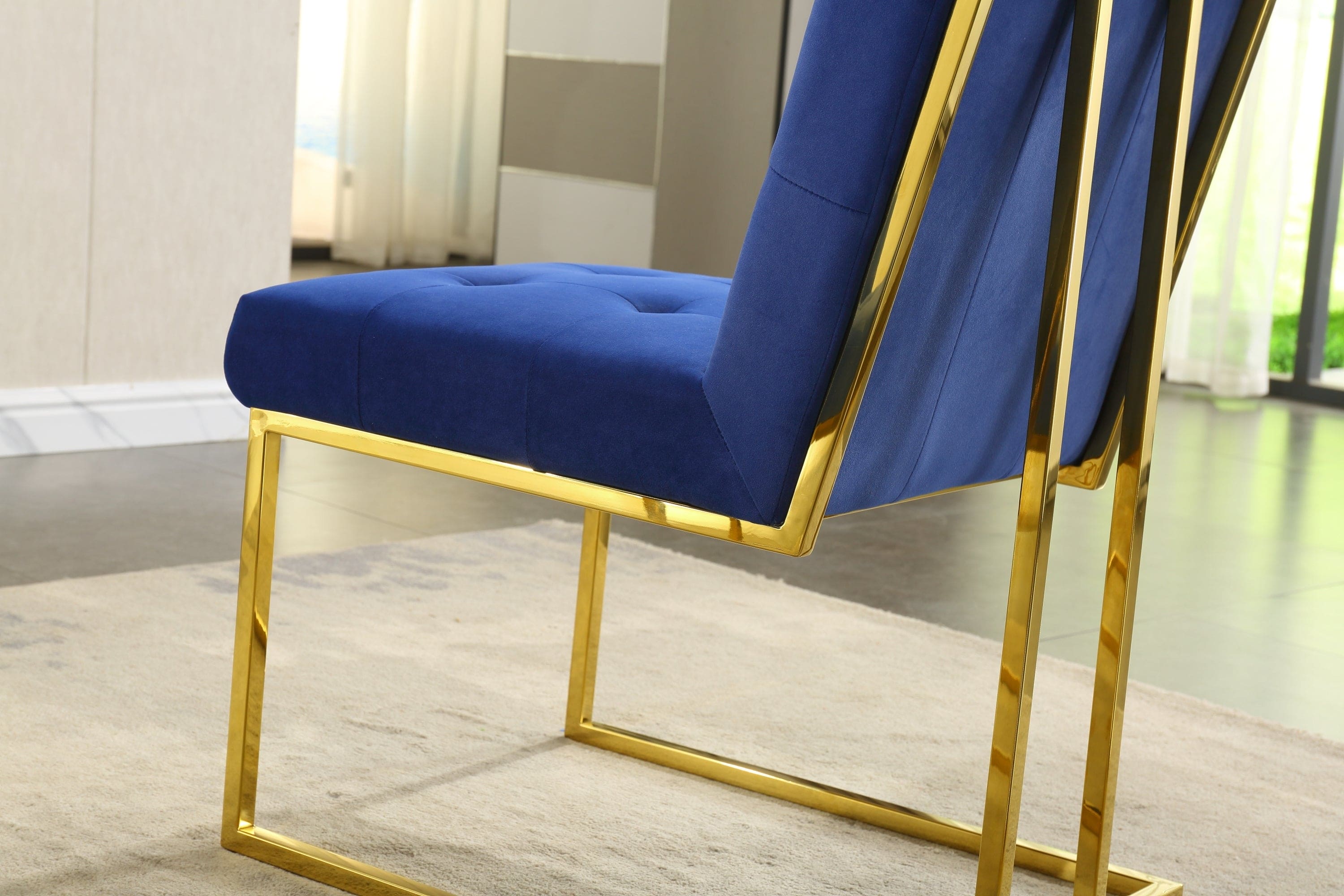 Modern Velvet Dining Chair Set of 2, Tufted Design and Gold Finish Stainless Base