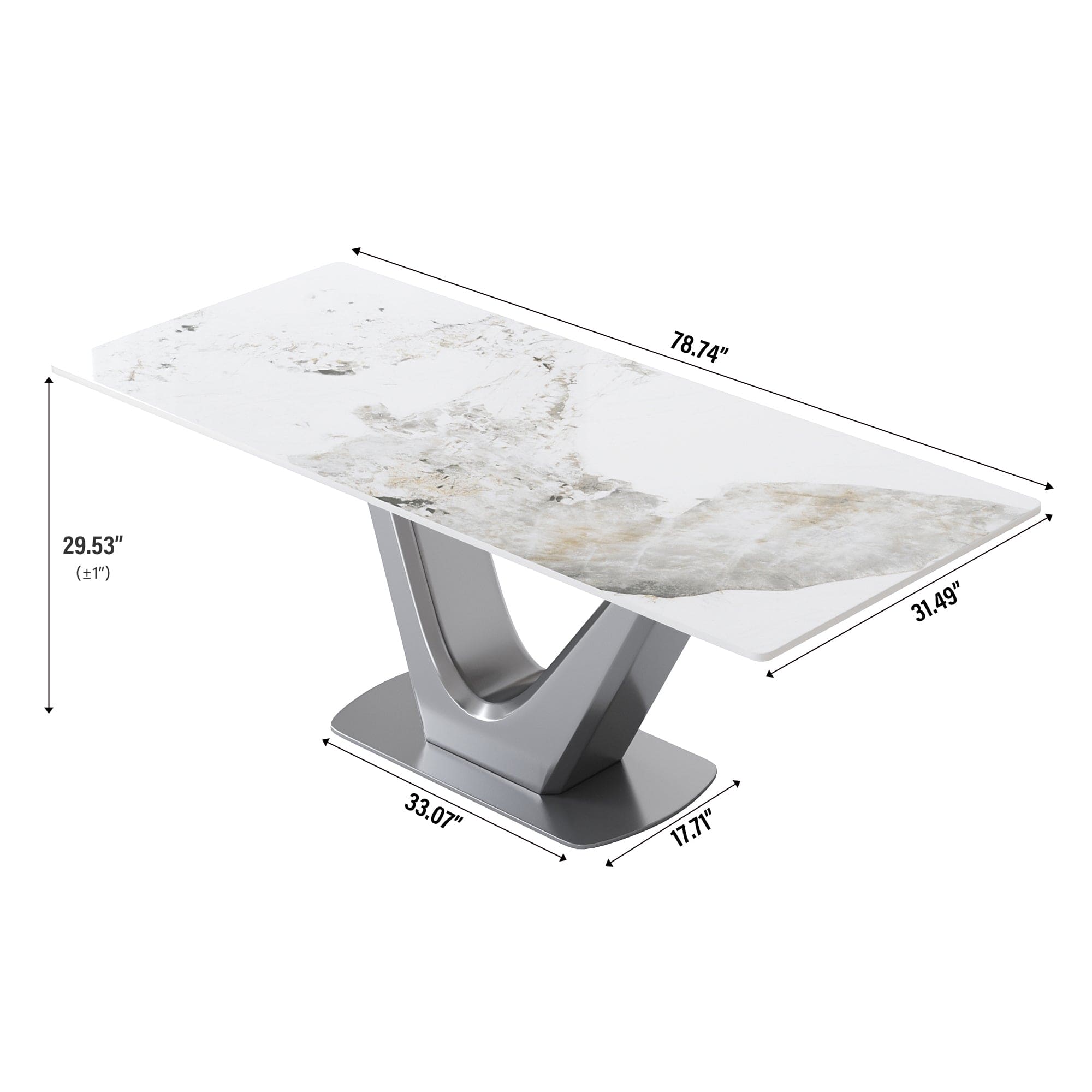 78.74 "modern artificial stone pandora white panel gray V-shaped metal legs-can accommodate 8 people.