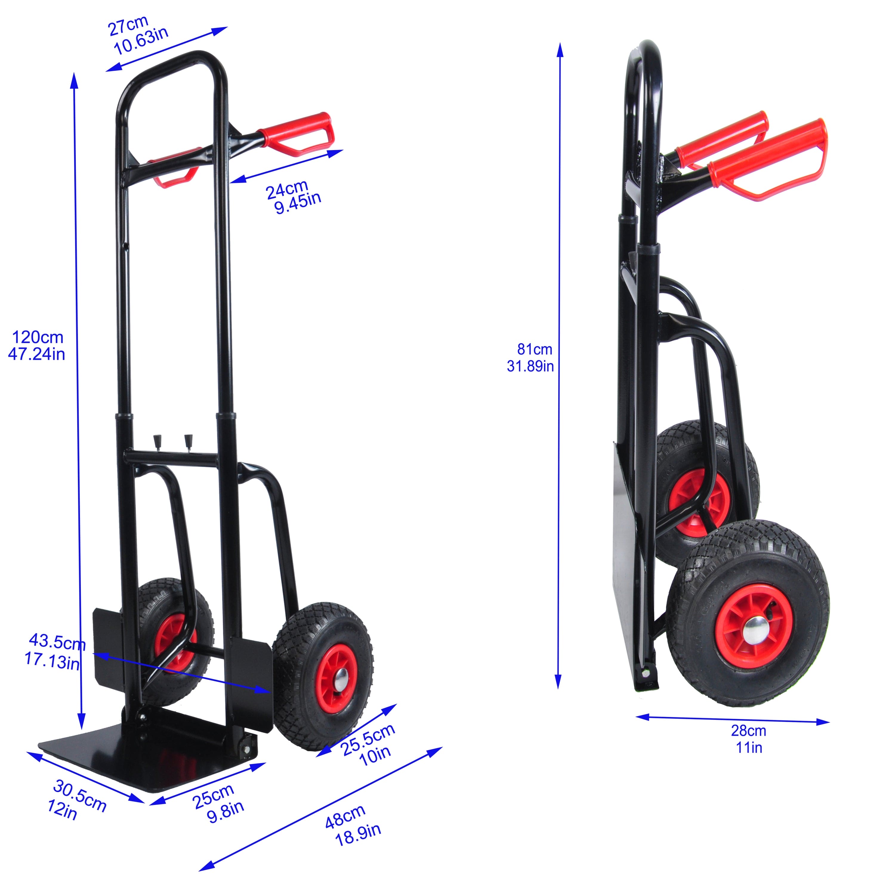 Heavy duty manual truck with double handles 330 lb steel trolley for moving heavy platform truck with 10 "rubber wheels for moving/warehouse/garden/grocery