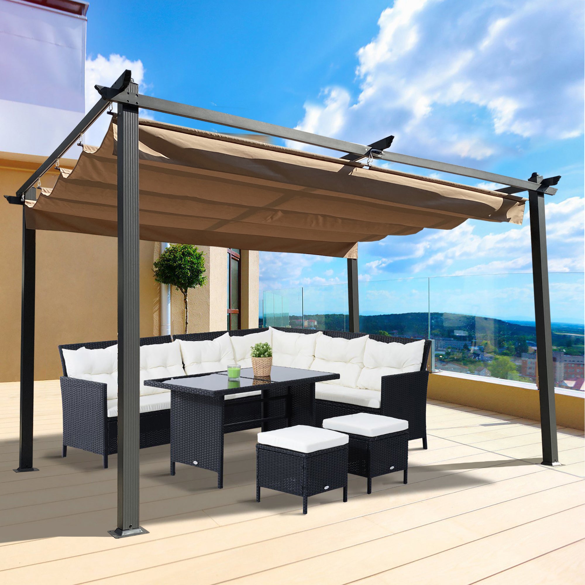 13 x 10 Ft Outdoor Patio Retractable Pergola With Canopy Sun shelter Pergola for Gardens,Terraces,Backyard