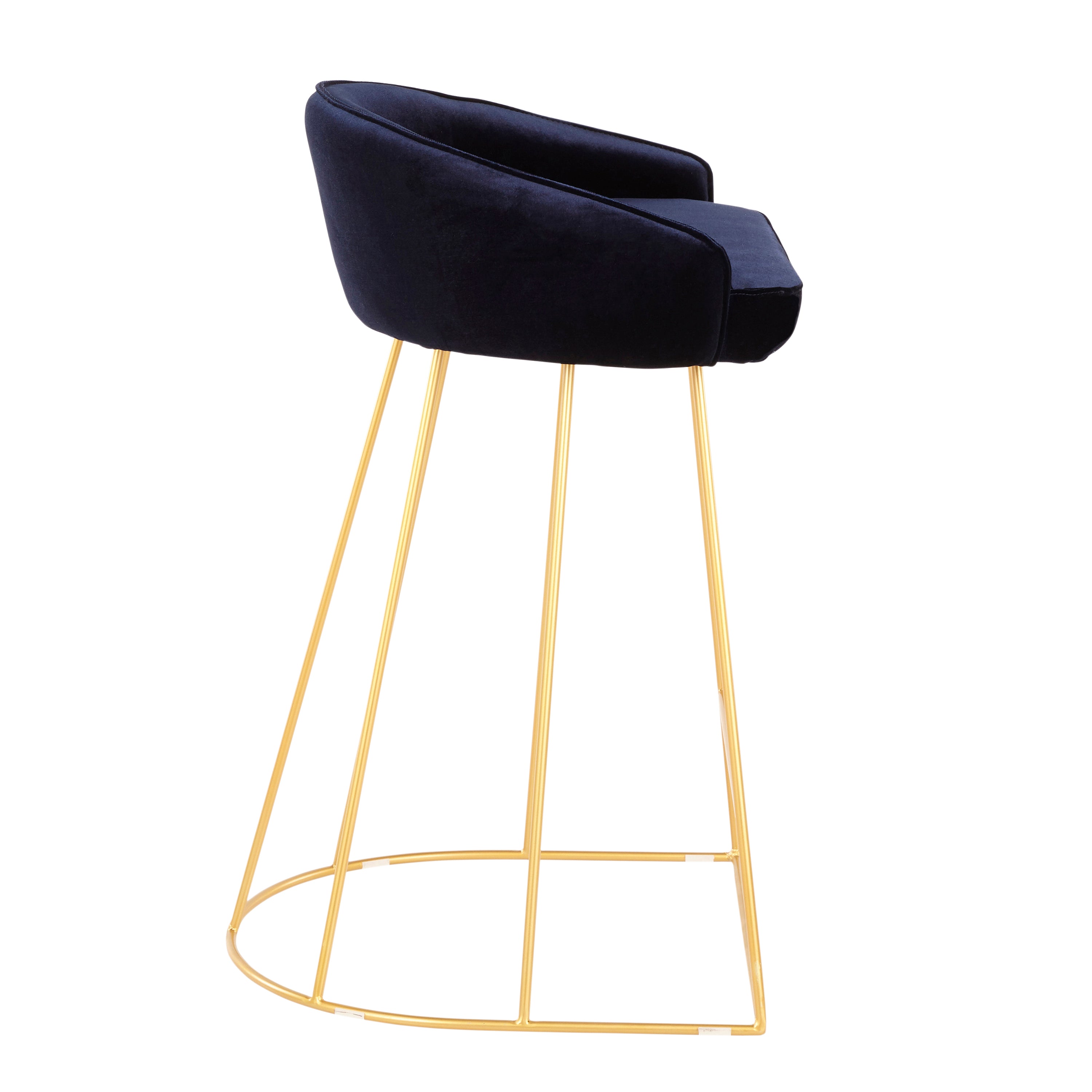 Canary Contemporary Counter Stool in Gold with Blue Velvet by LumiSource - Set of 2