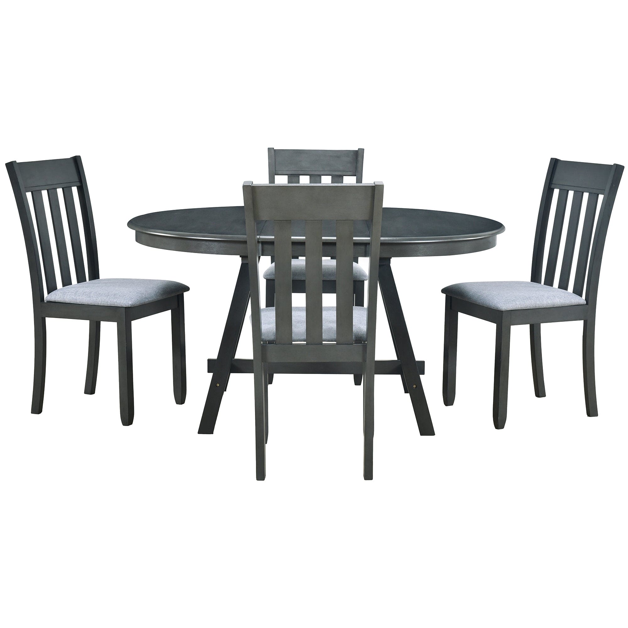 TREXM 5-Piece Wood Dining Table Set Round Extendable Dining Table with 4 Dining Chairs, Dining Room Table Set for 4 person for Dining Room (Gray)