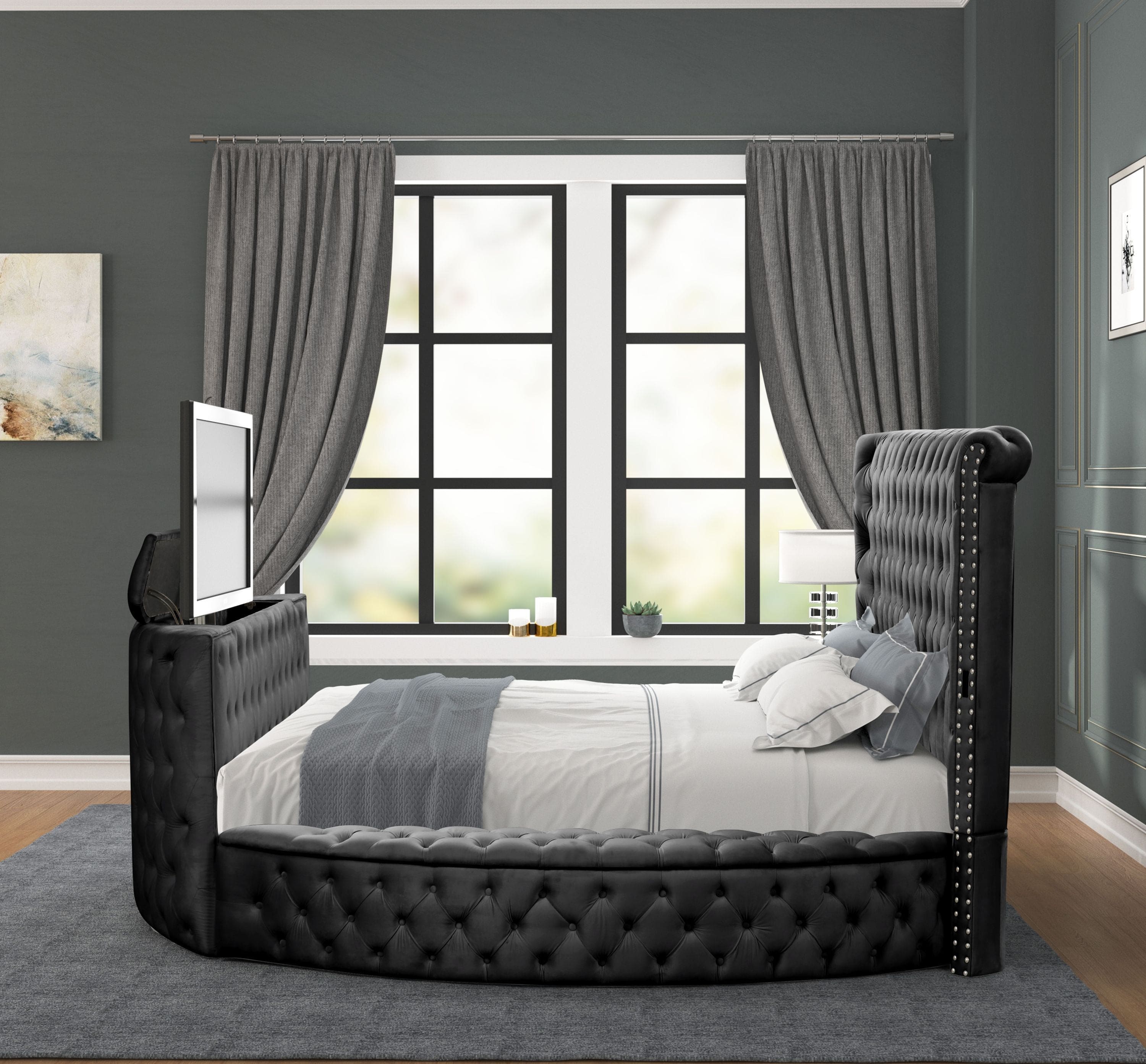 Maya Modern Style Crystal Tufted King Bed  Made with wood in Black