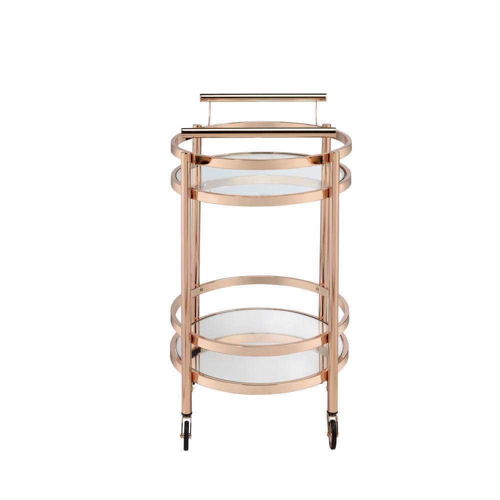 ACME Lakelyn Serving Cart, Rose Gold & Clear Glass 98192