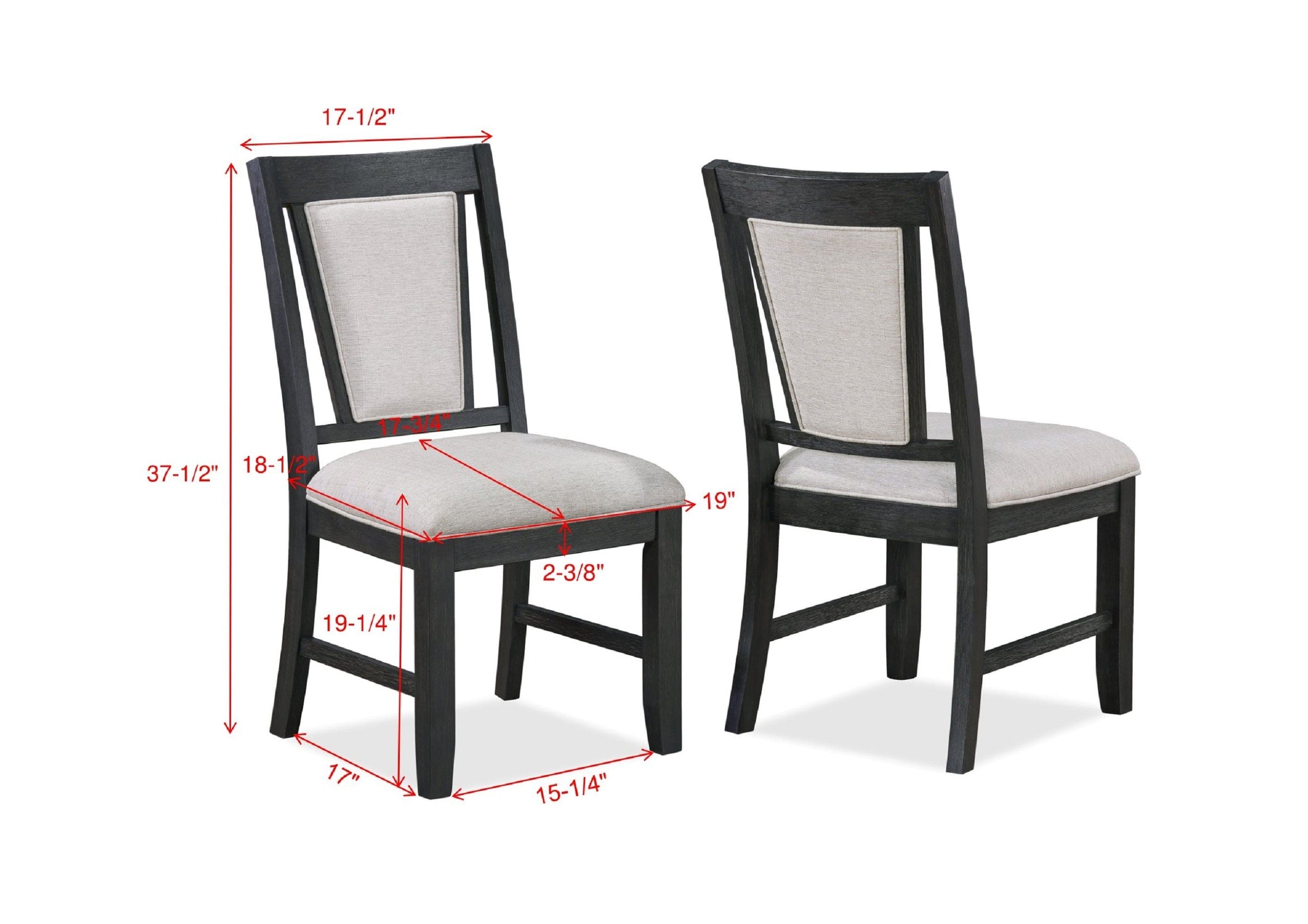 2pc Contemporary Dining Side Chair Upholstered Padded Seat Back Gray Finish Wooden Furniture Dining Room