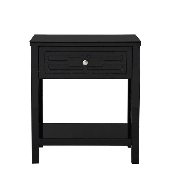 Dylan Black Wooden End Side Table Nightstand with Glass Top and Drawer