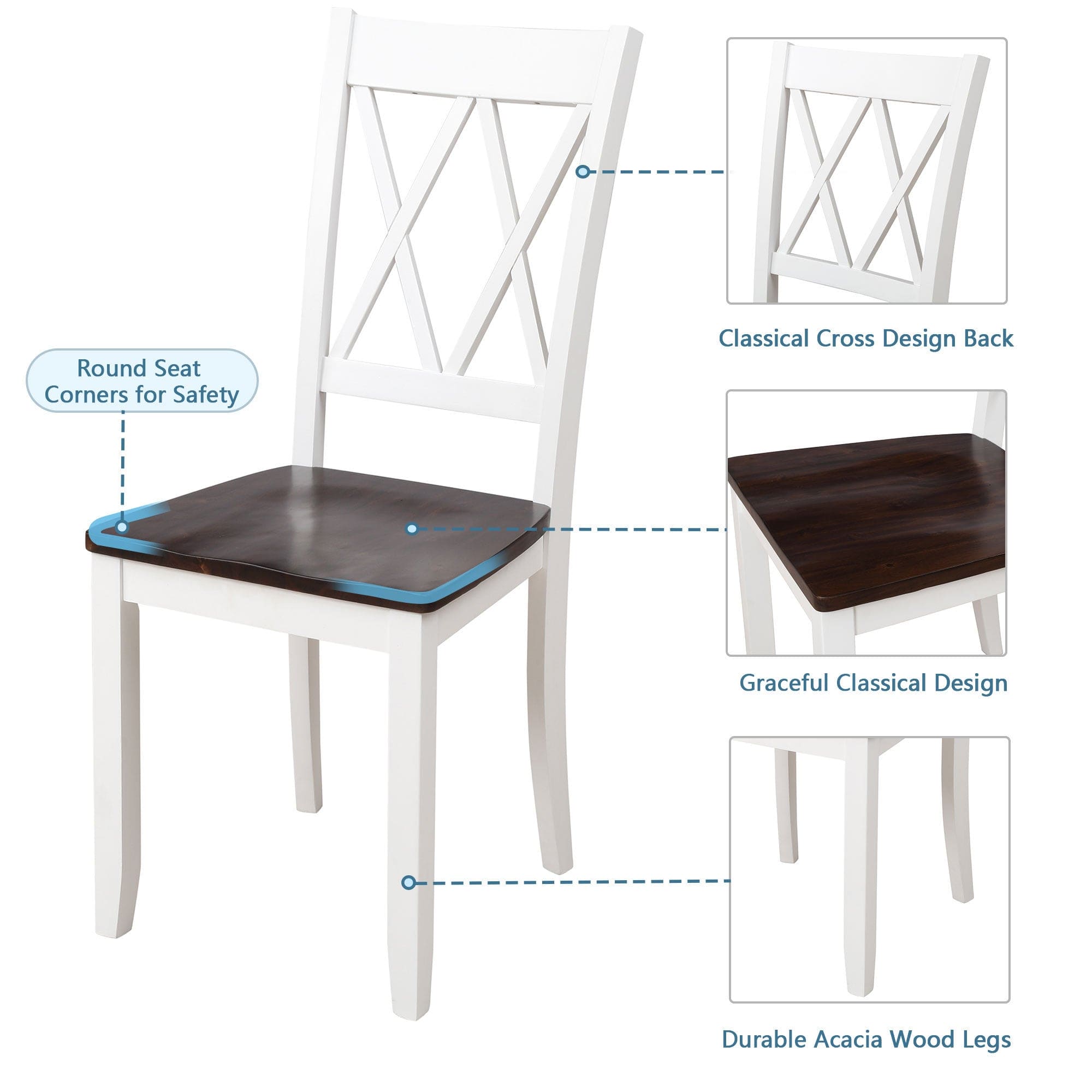 TOPMAX 5-Piece Dining Table Set Home Kitchen Table and Chairs Wood Dining Set, White+Cherry