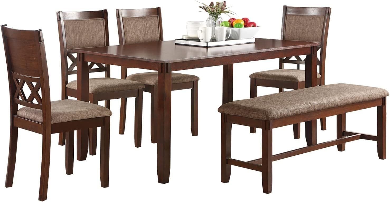 Espresso Color Dining Room Furniture Unique Modern 6pc Set Dining Table 4x Side Chairs and A Bench Solid wood Rubberwood and veneers