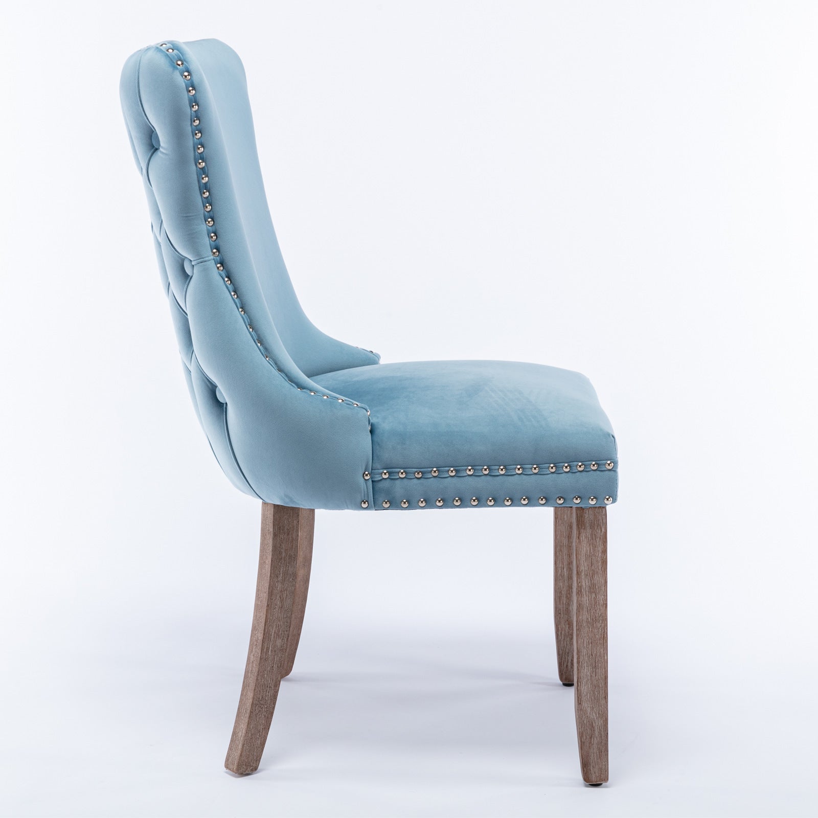 A&A Furniture,Upholstered Wing-Back Dining Chair with Backstitching Nailhead Trim and Solid Wood Legs,Set of 2, Light Blue,SW8809LB, KD