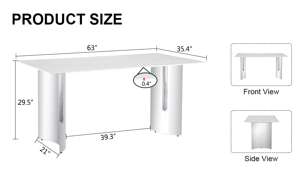 Modern minimalist dining table. White imitation marble glass sticker desktop, stainless steel legs, stable and beautiful. Suitable for living room and dining room  63" *35.4" *29.5"   DT-69