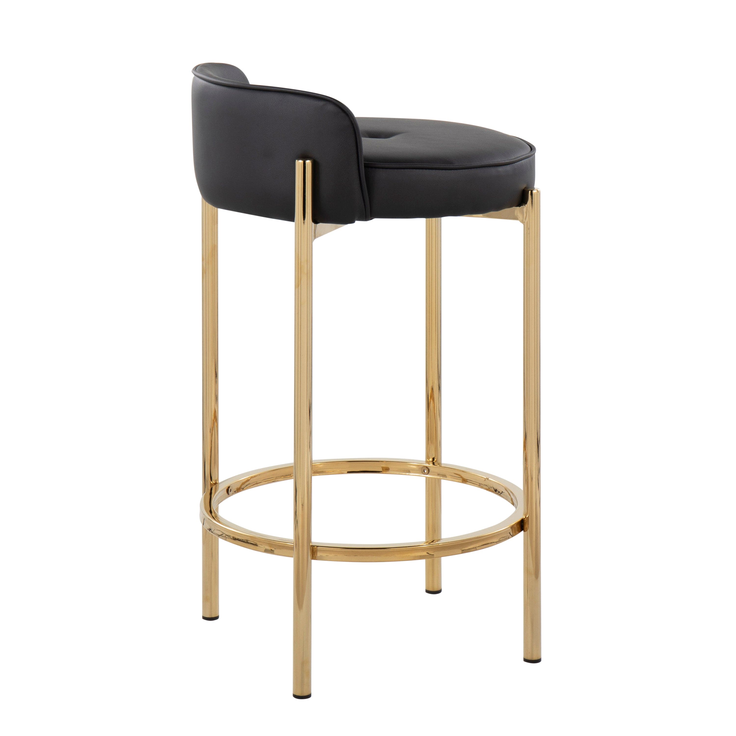 Chloe Contemporary Counter Stool in Gold Metal and Black Faux Leather by LumiSource - Set of 2