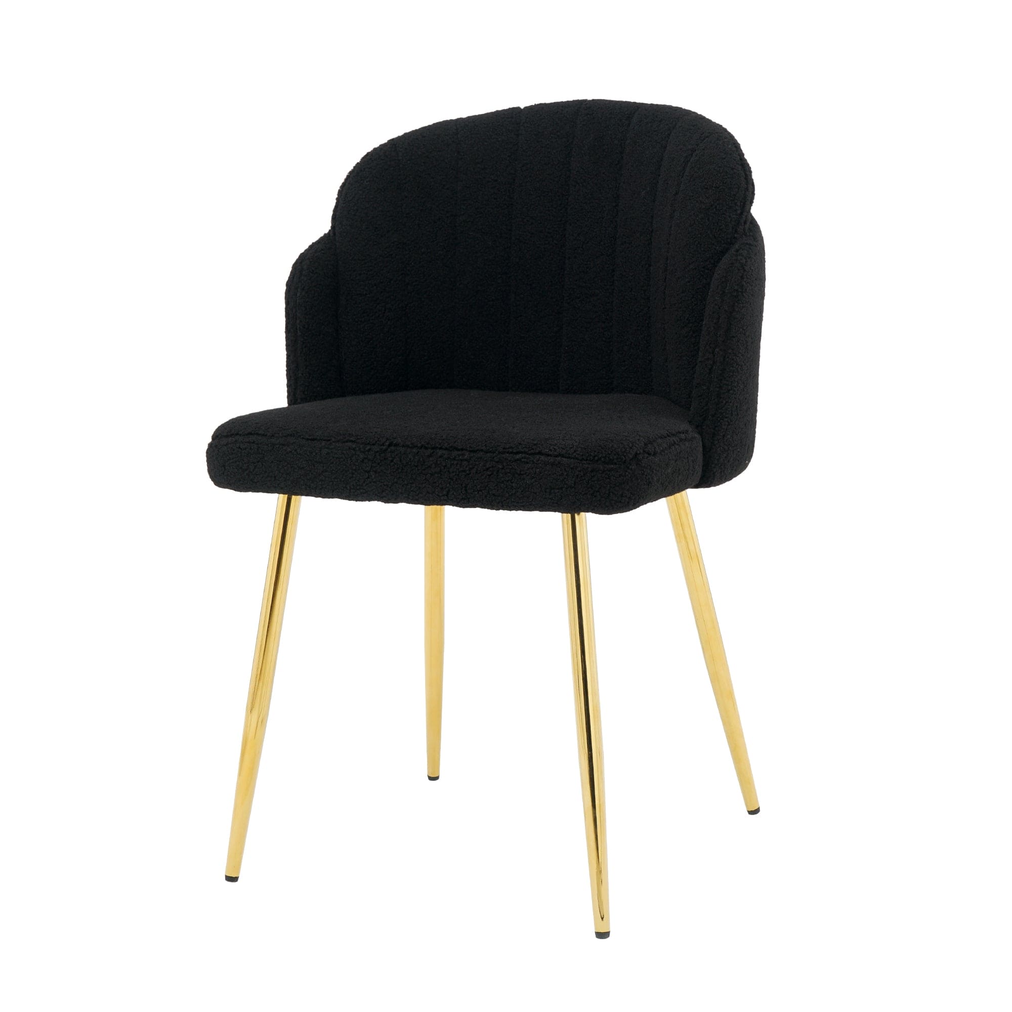 Modern simple black teddy fleece dining chair Fabric Upholstered Chairs home bedroom stool back dressing chair gold metal legs(set of 2)