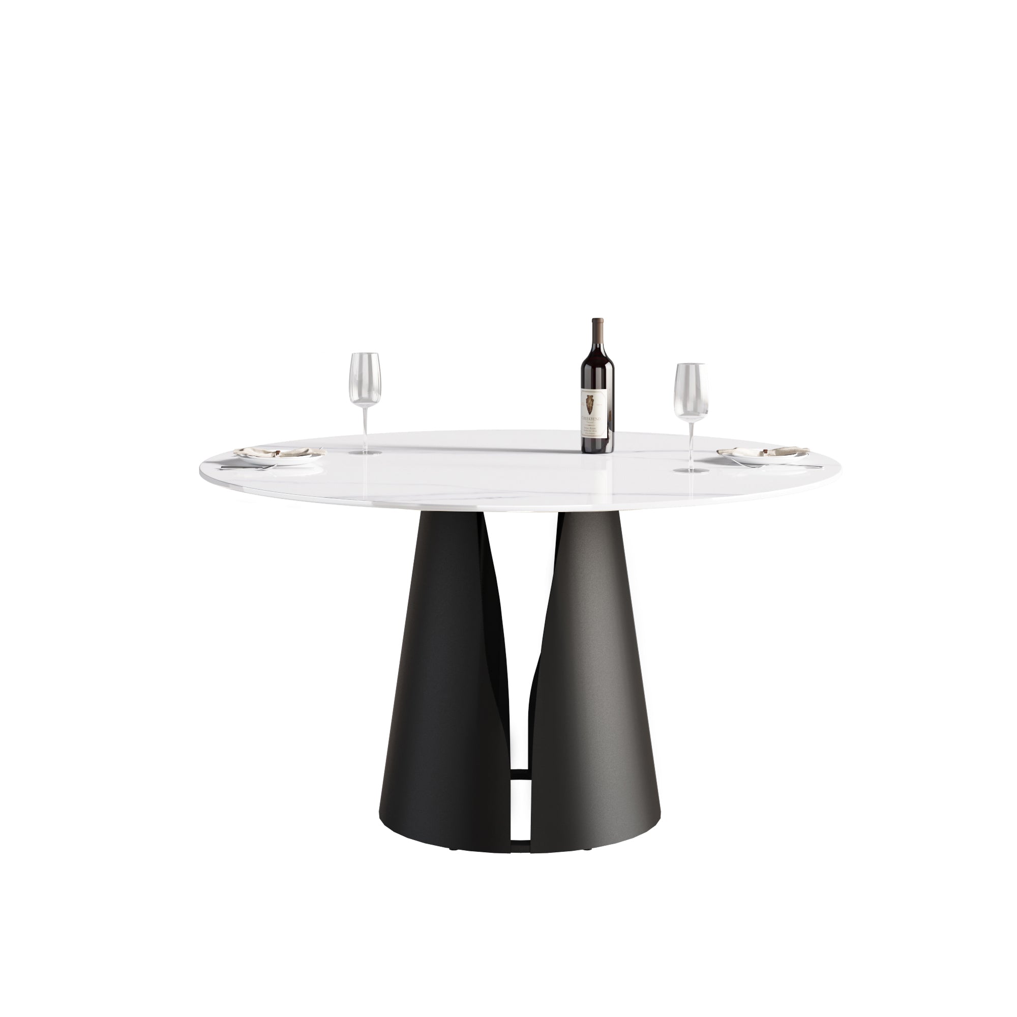 53.15"Modern artificial stone round black carbon steel base dining table-can accommodate 6 people