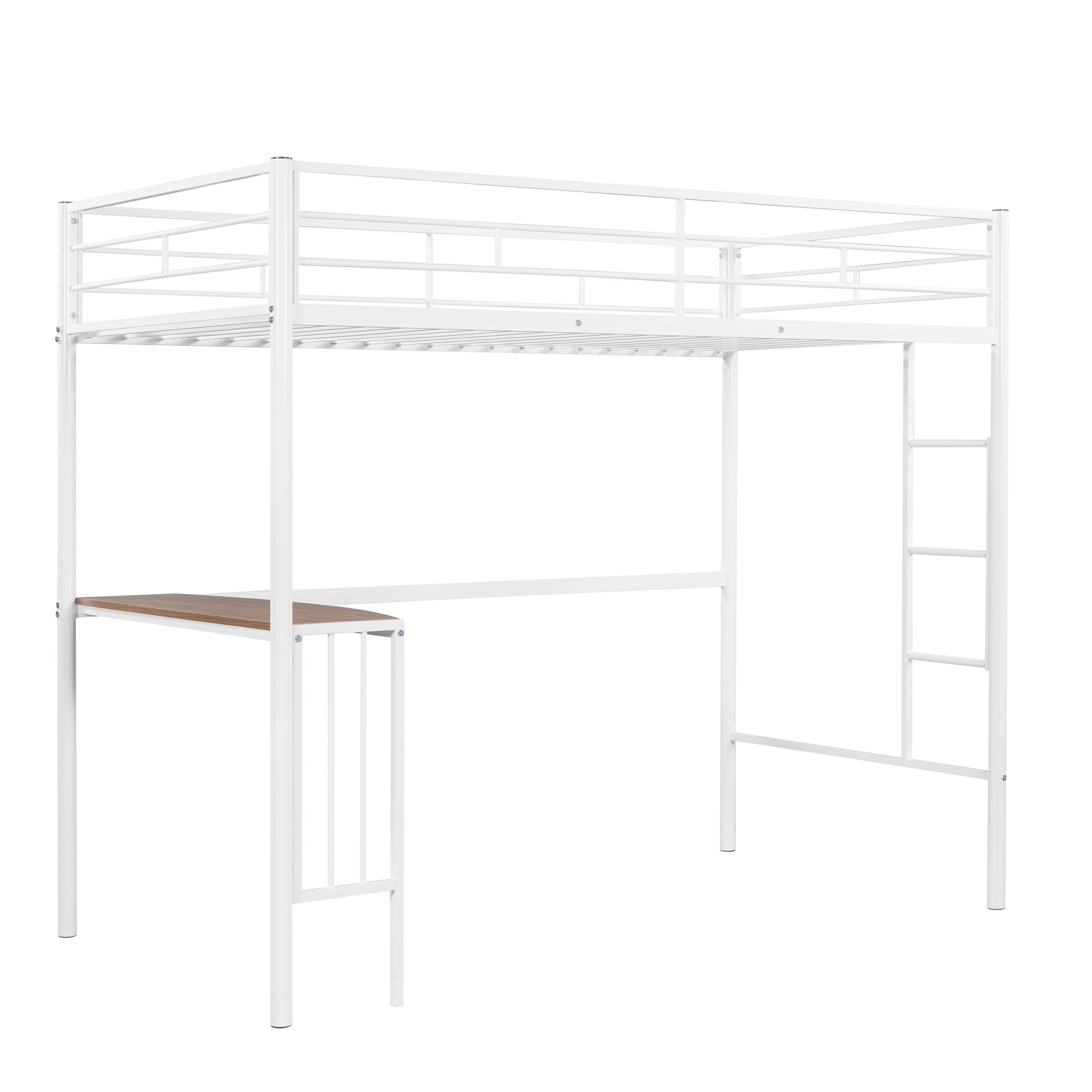 Twin Metal Bunk Bed with Desk, Ladder and Guardrails, Loft Bed for Bedroom, White(OLD SKU : MF195191AAK)