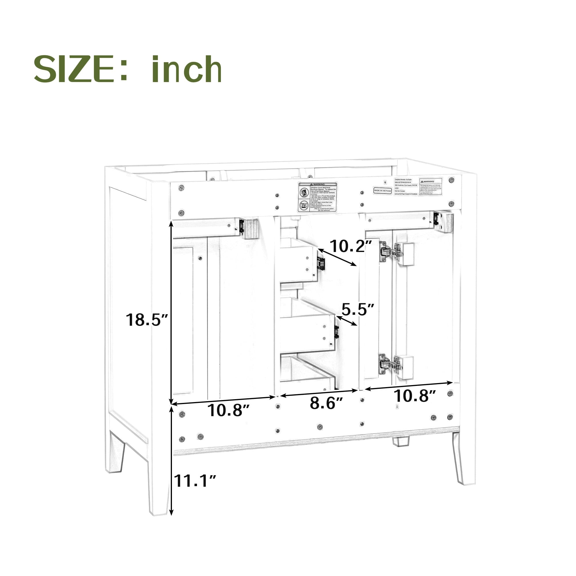 36" Bathroom Vanity with Ceramic Basin, Two Cabinets and Five Drawers, Solid Wood Frame, White (OLD SKU: SY999202AAK)