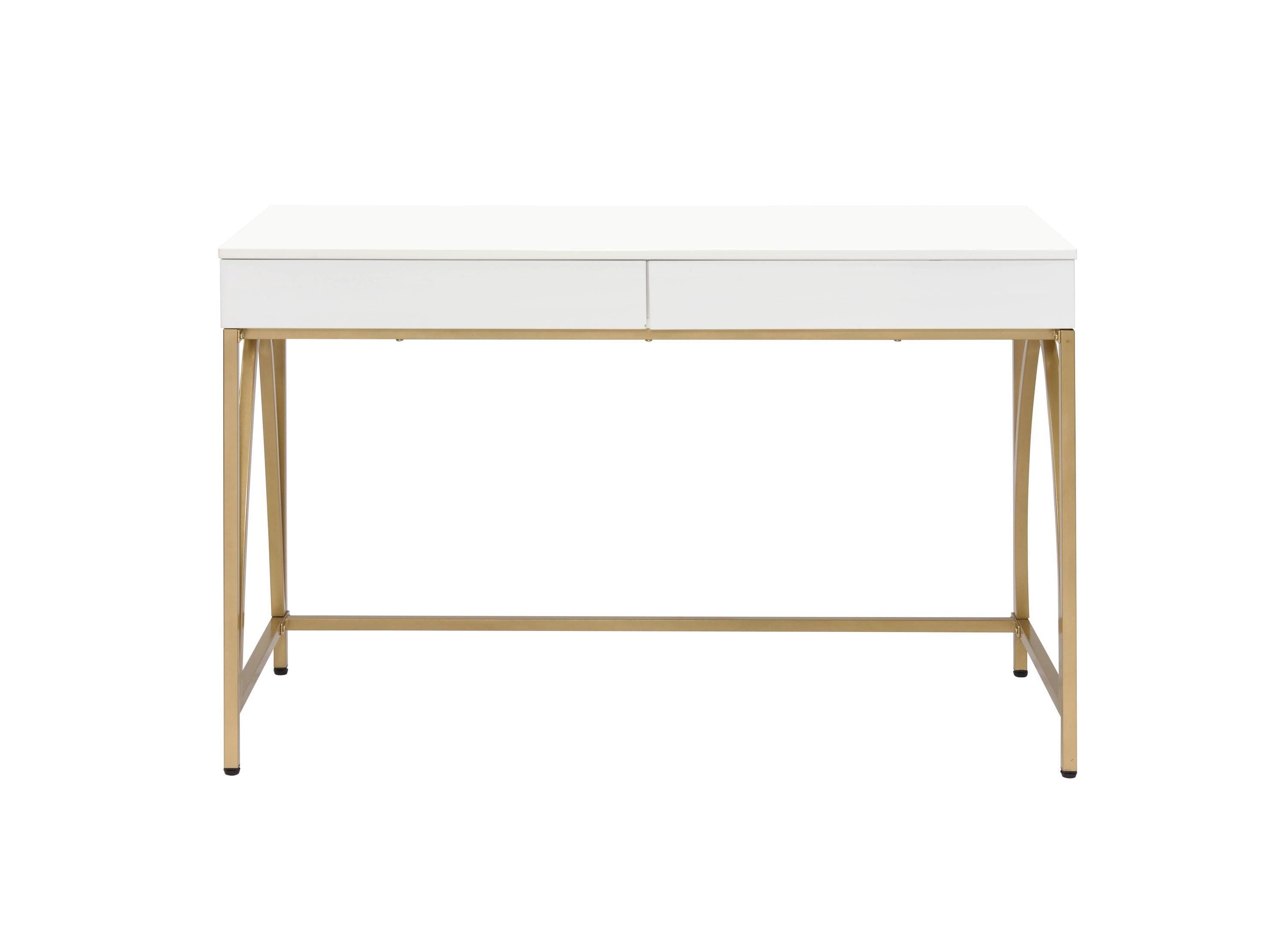 ACME Lightmane Vanity Desk  in White High Gloss & Gold Finish AC00900