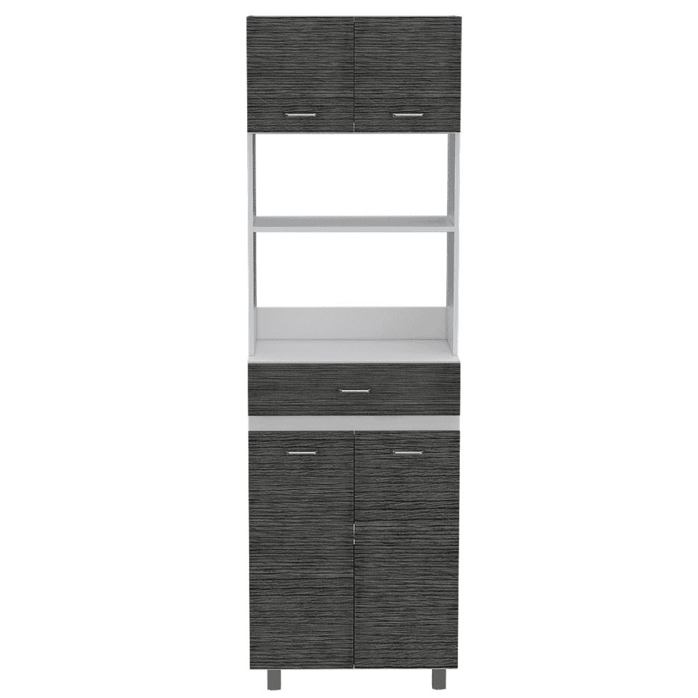 Caribe Microwave Cabinet, Four Legs, One Drawer, Double Door, One Shelf  -White / Smokey Oak