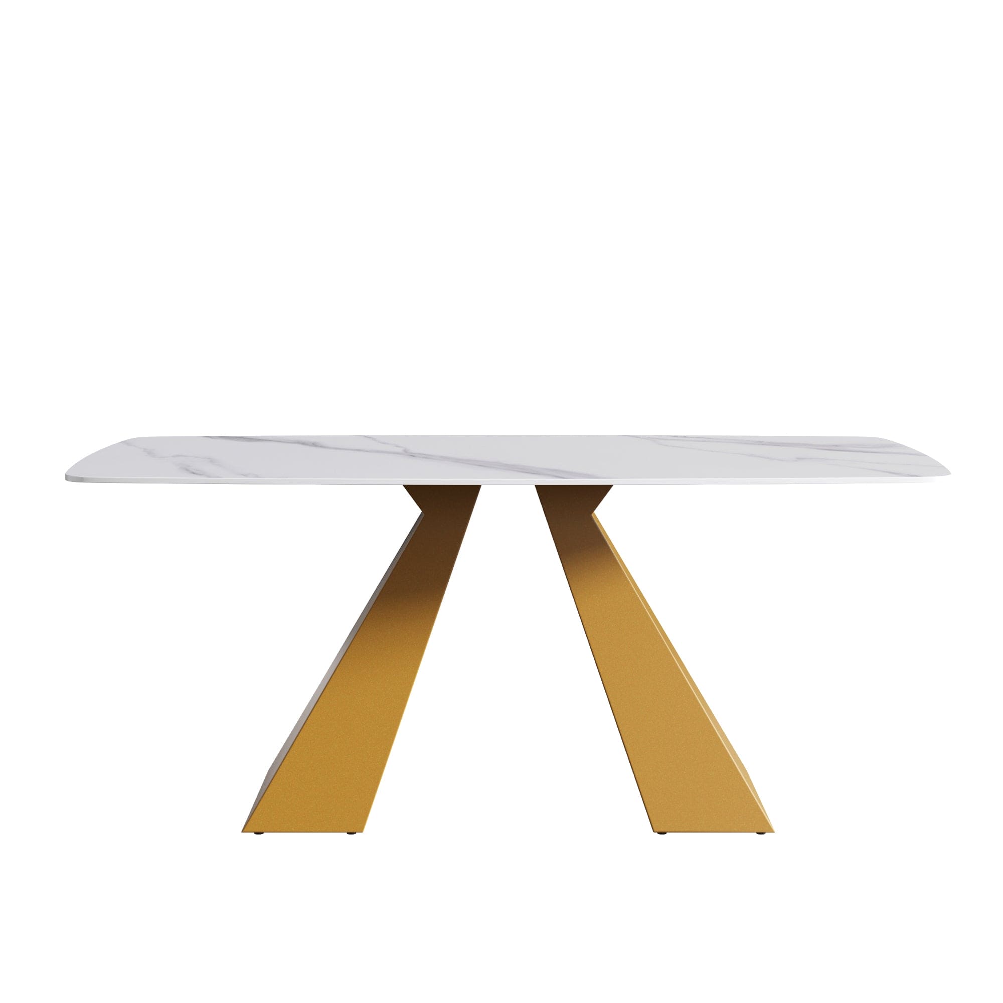 70.87"Modern artificial stone white curved golden metal leg dining table-can accommodate 6-8 people