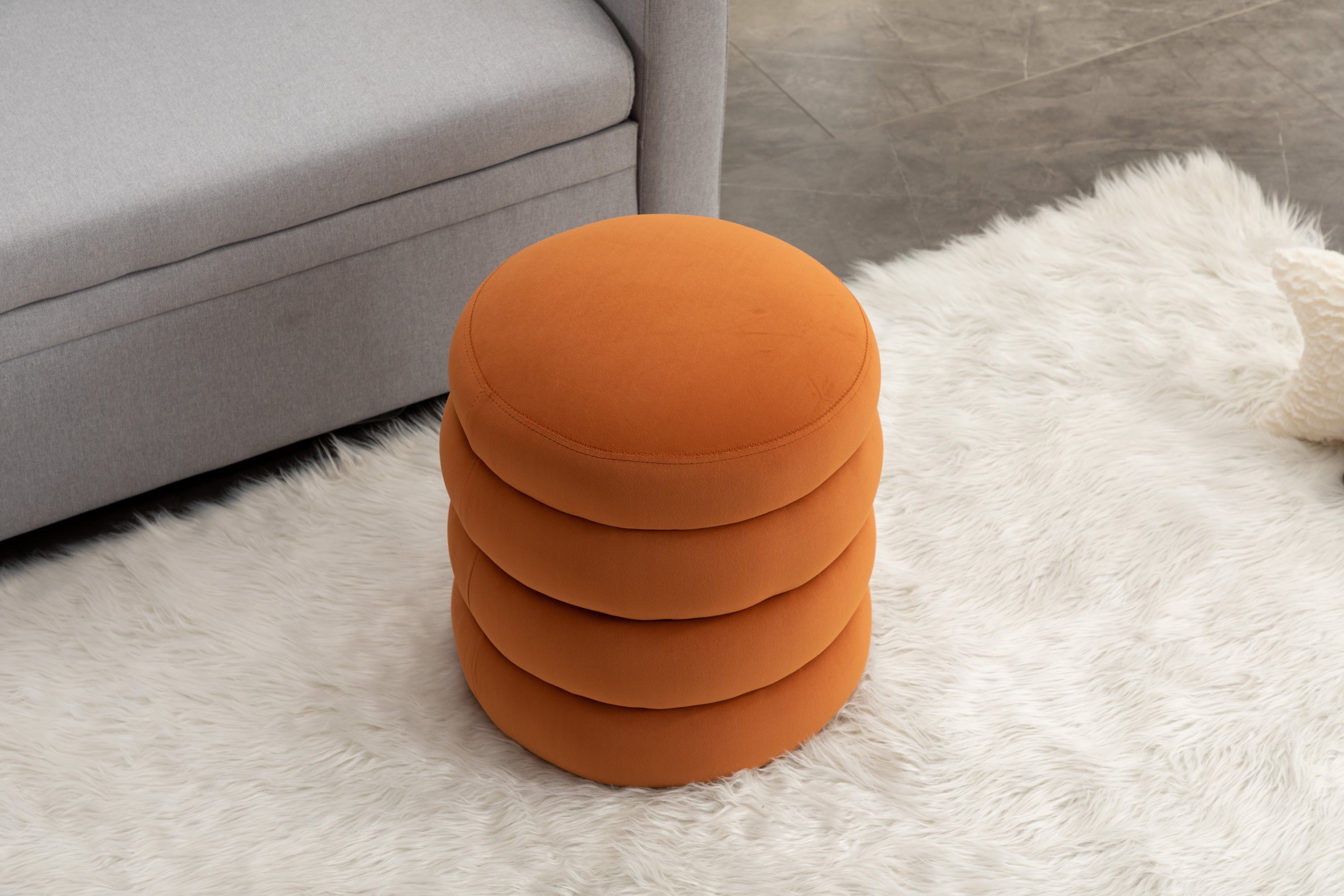 006-Soft Velvet  Round Ottoman Footrest Stool,Orange